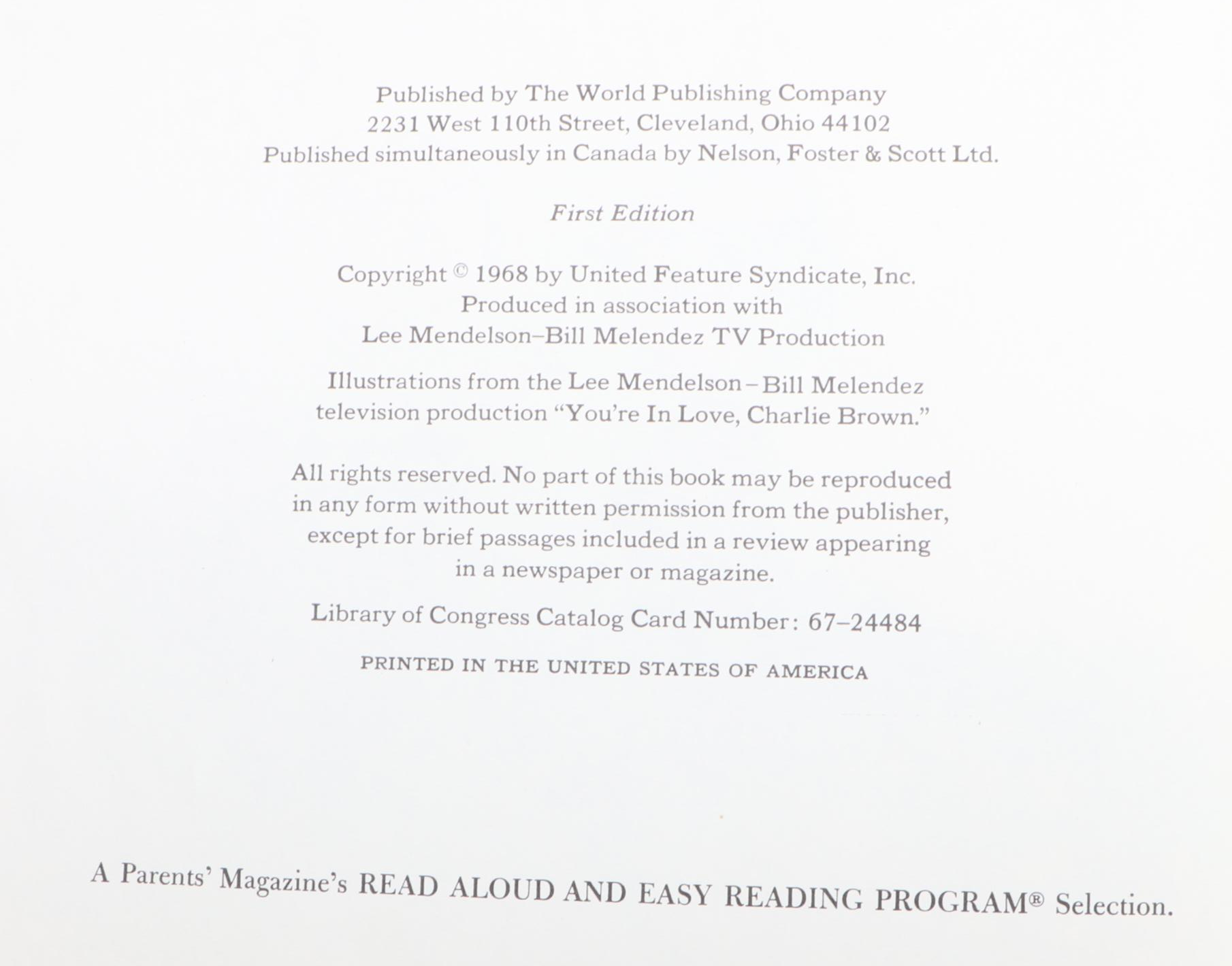 First Edition "You're In Love, Charlie Brown" by Charles M. Schulz, 1968