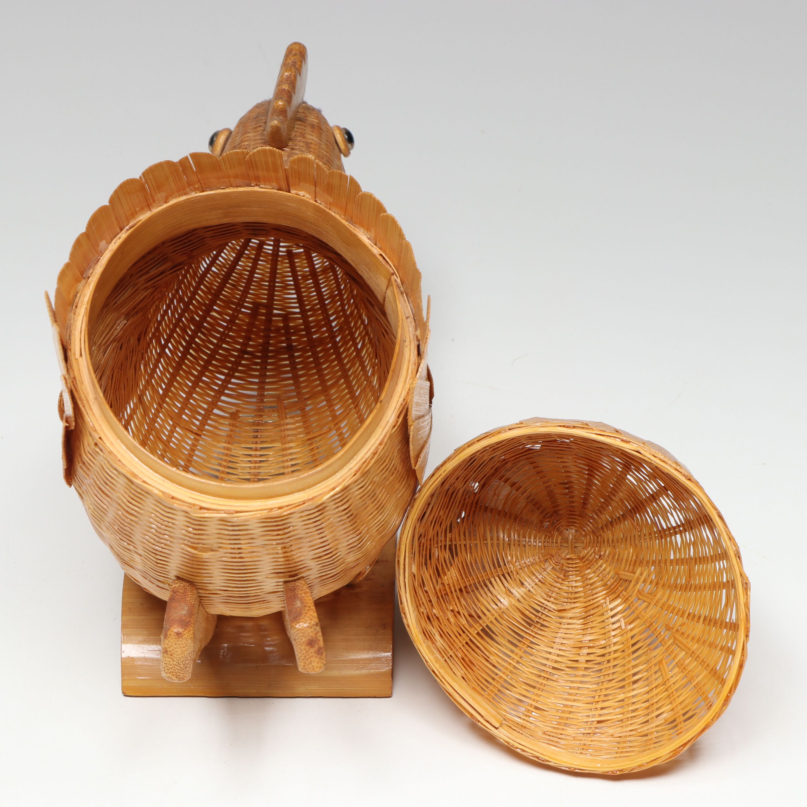 Chinese Animal Form Baskets and Bamboo Crane