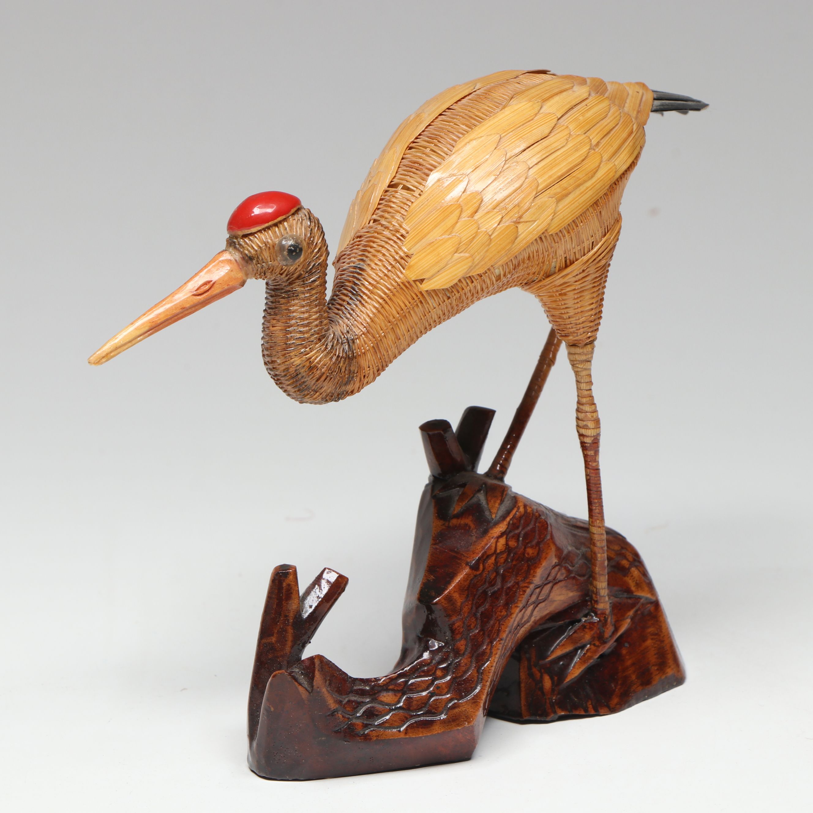 Chinese Animal Form Baskets and Bamboo Crane