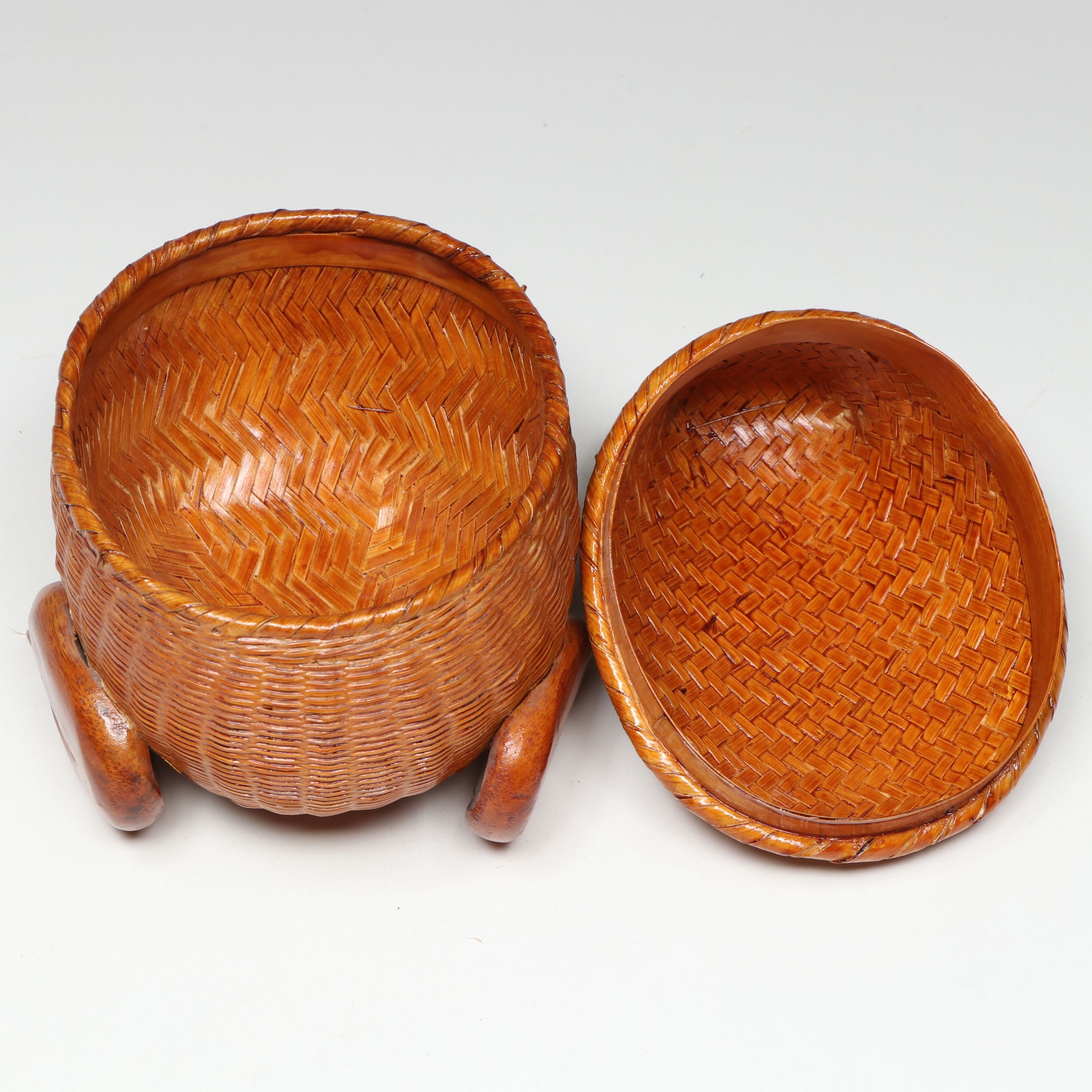Chinese Animal Form Baskets and Bamboo Crane