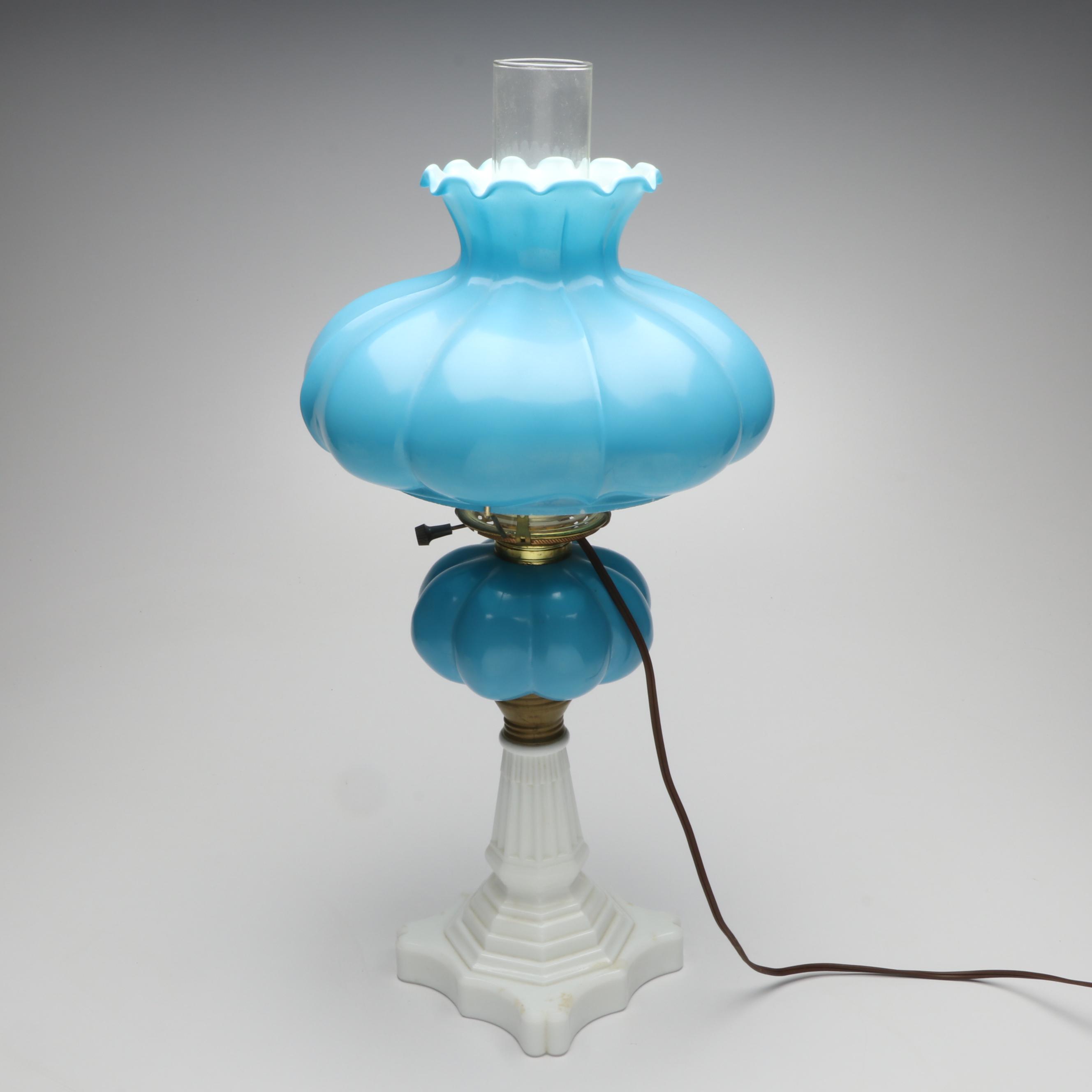 Fenton Victorian Style Blue Melon Lamp, Vintage