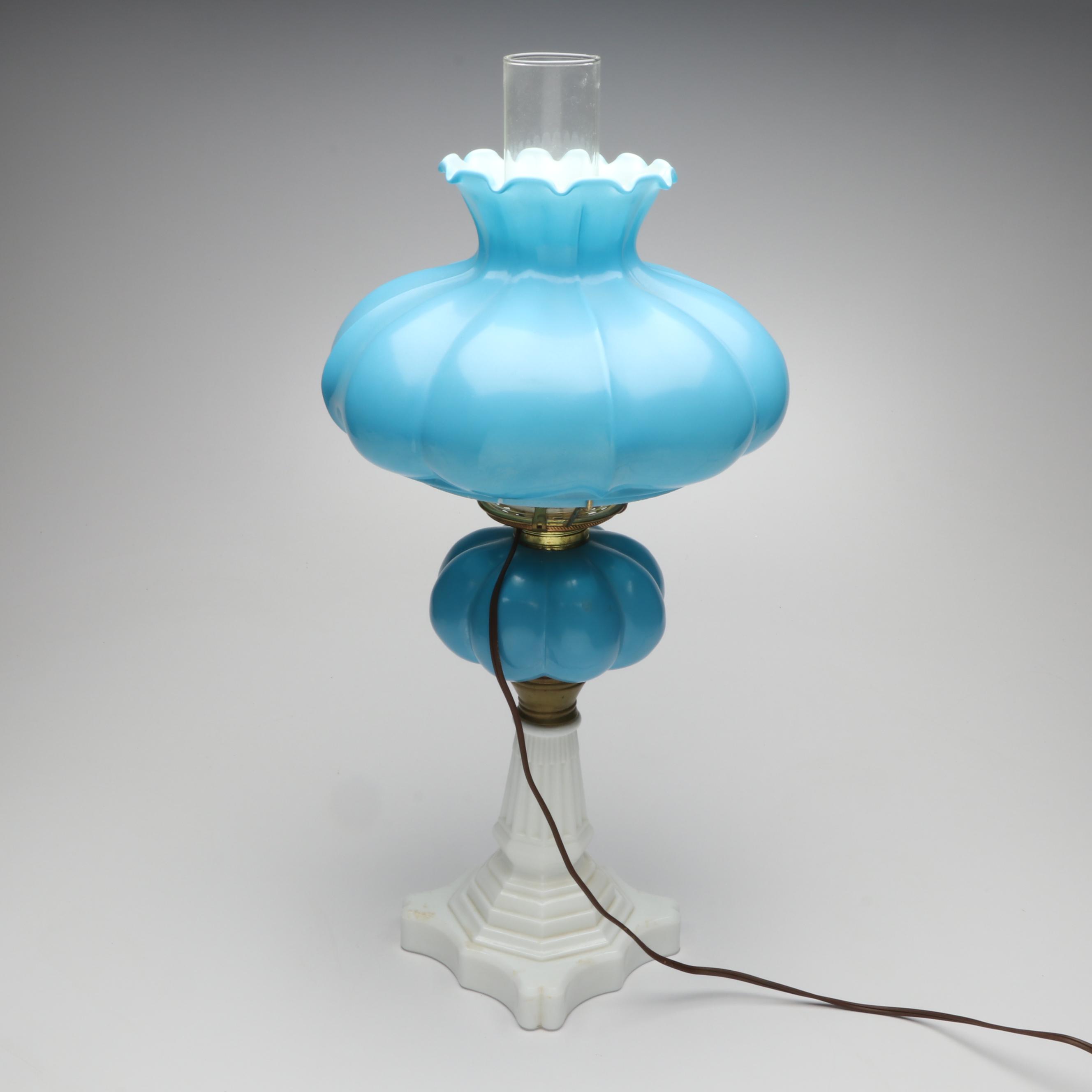 Fenton Victorian Style Blue Melon Lamp, Vintage