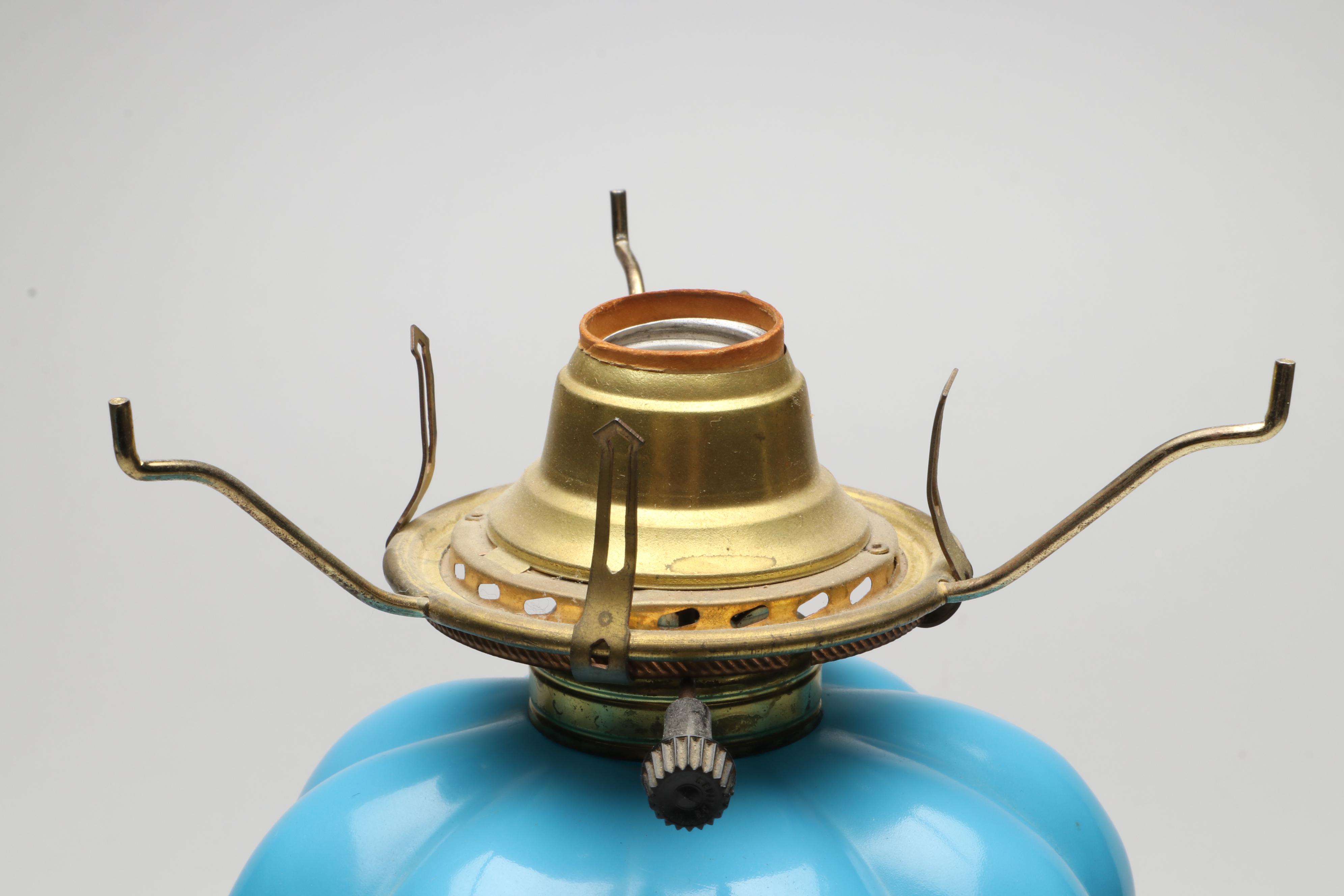 Fenton Victorian Style Blue Melon Lamp, Vintage