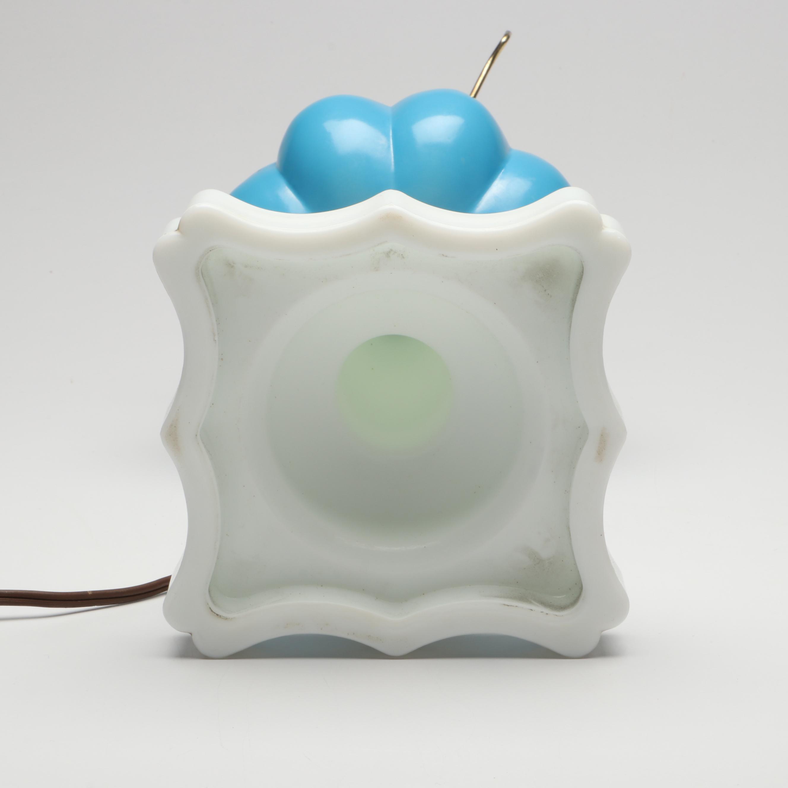 Fenton Victorian Style Blue Melon Lamp, Vintage