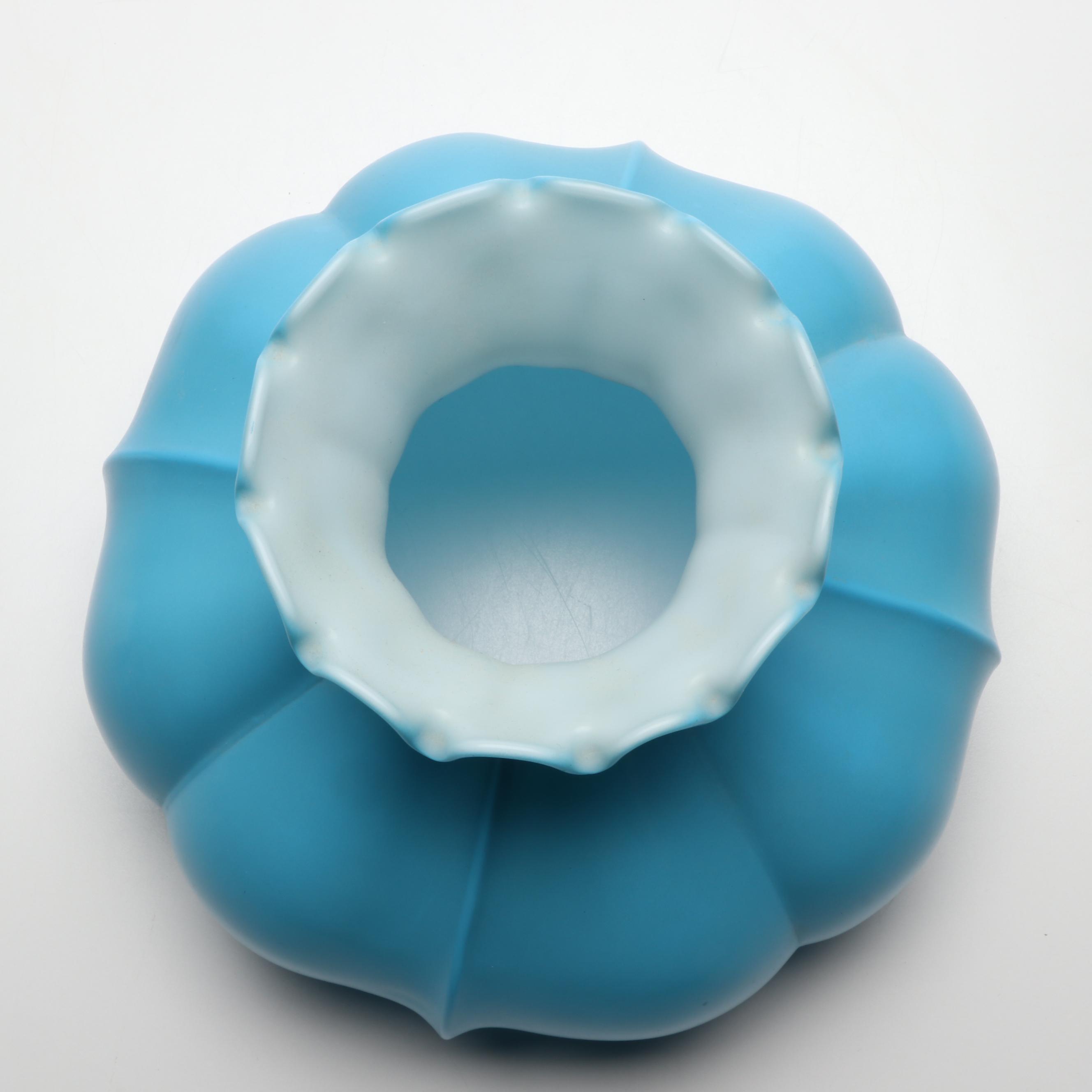 Fenton Victorian Style Blue Melon Lamp, Vintage