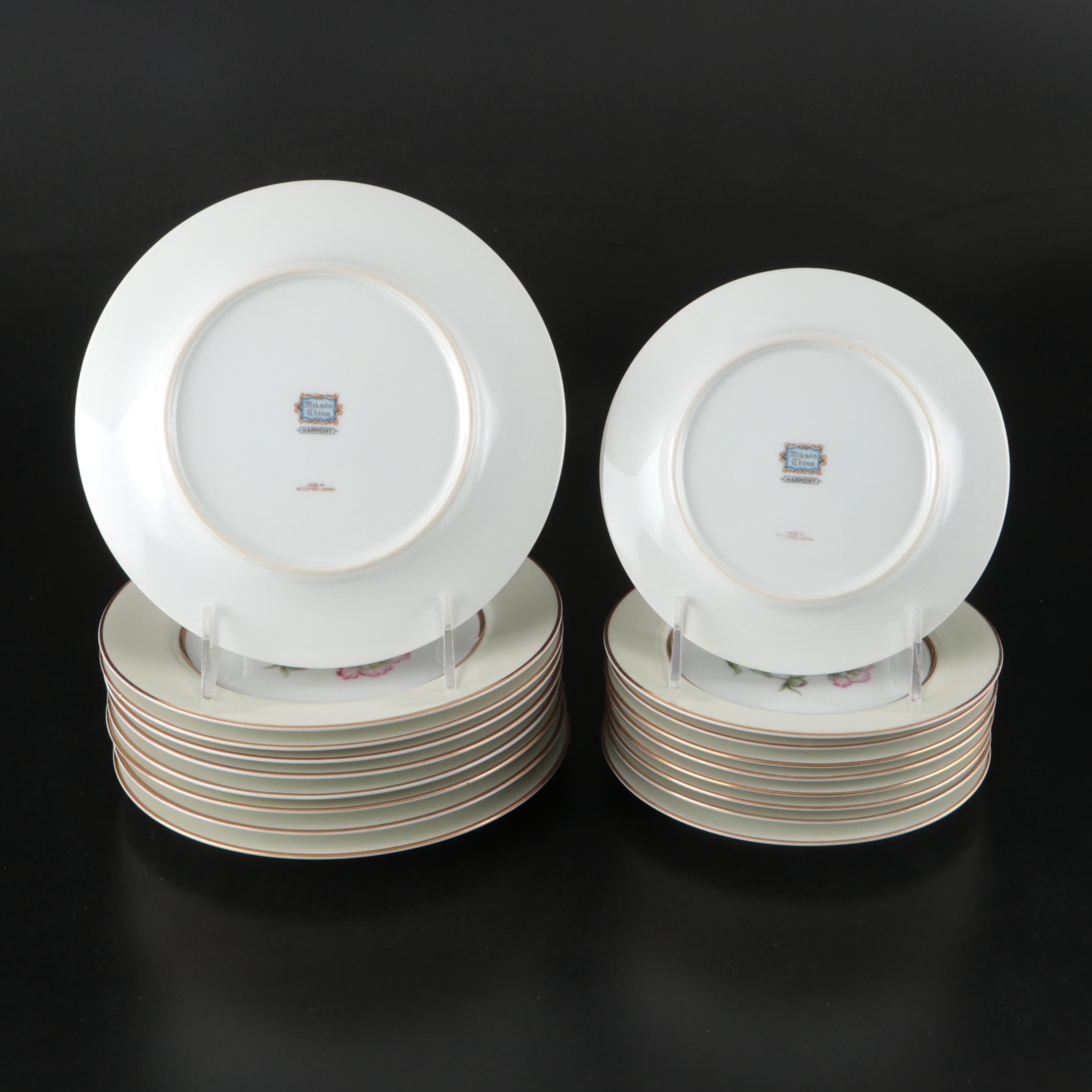Mikado "Harmony" Porcelain Plates with Creamer and Sugar