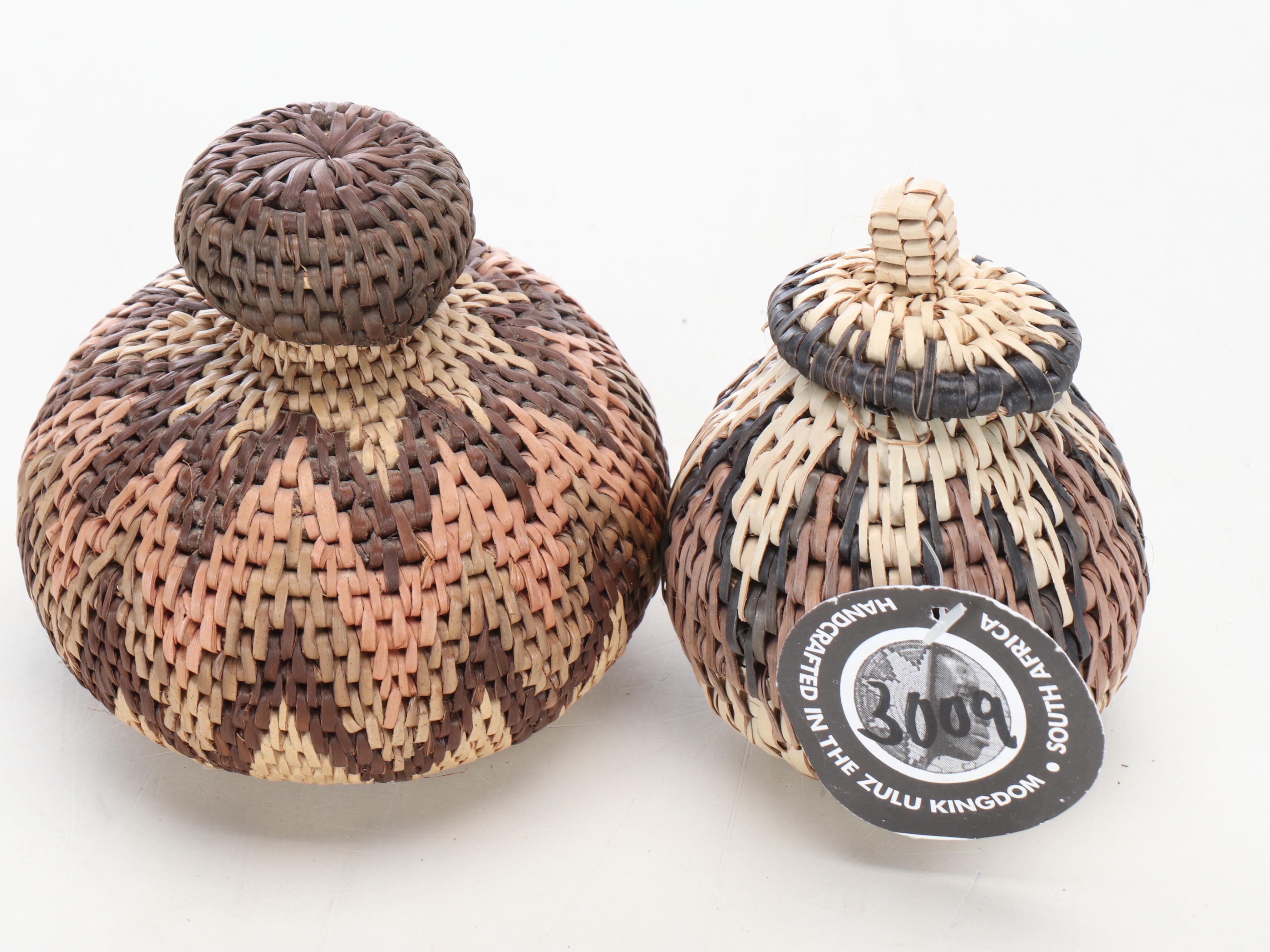 Nkosingiphile Sithole South African Ilala Palm Lidded Baskets and Salt Carrier