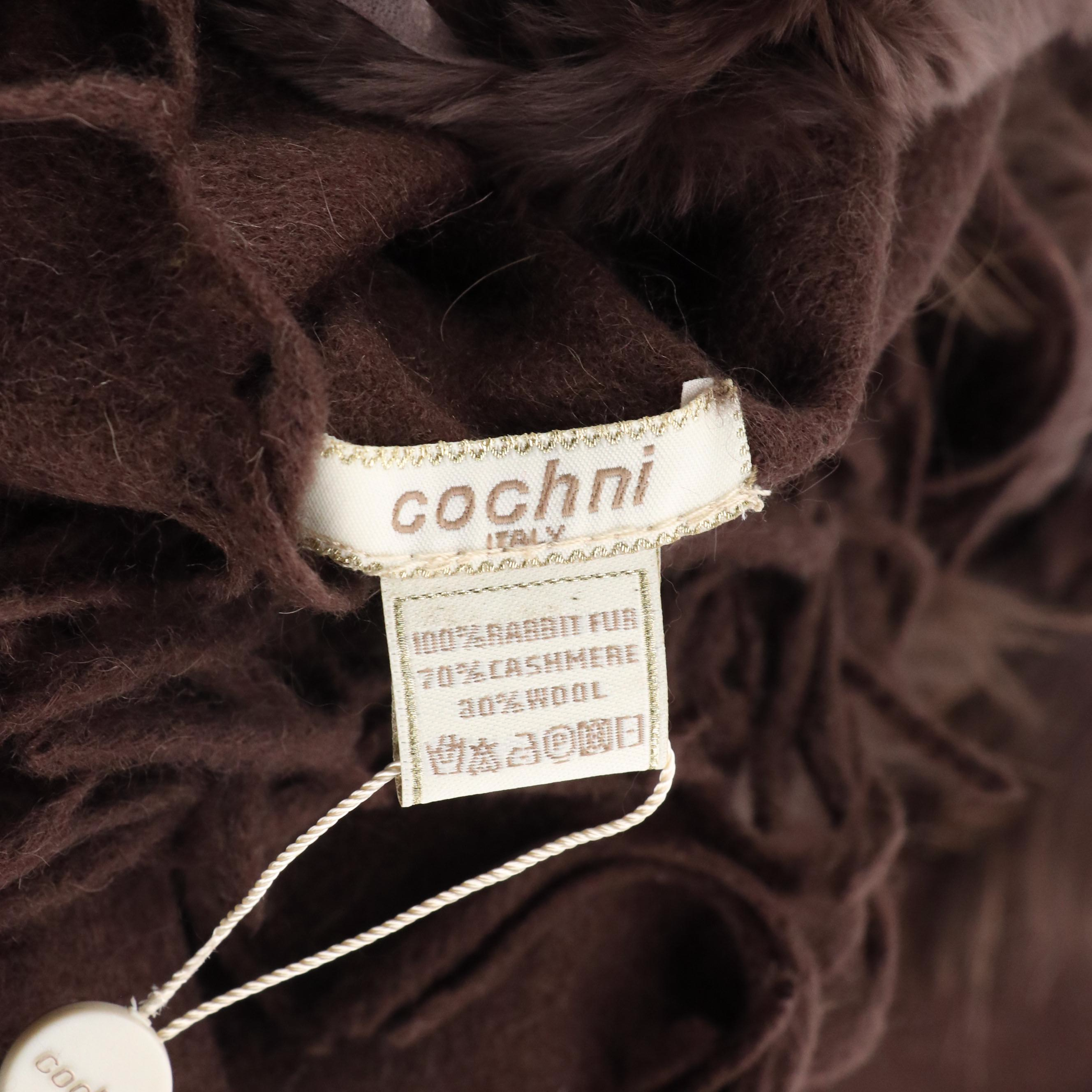 Cochni Brown Wool, Cashmere and Rabbit Fur Fringe Scarf Shawl
