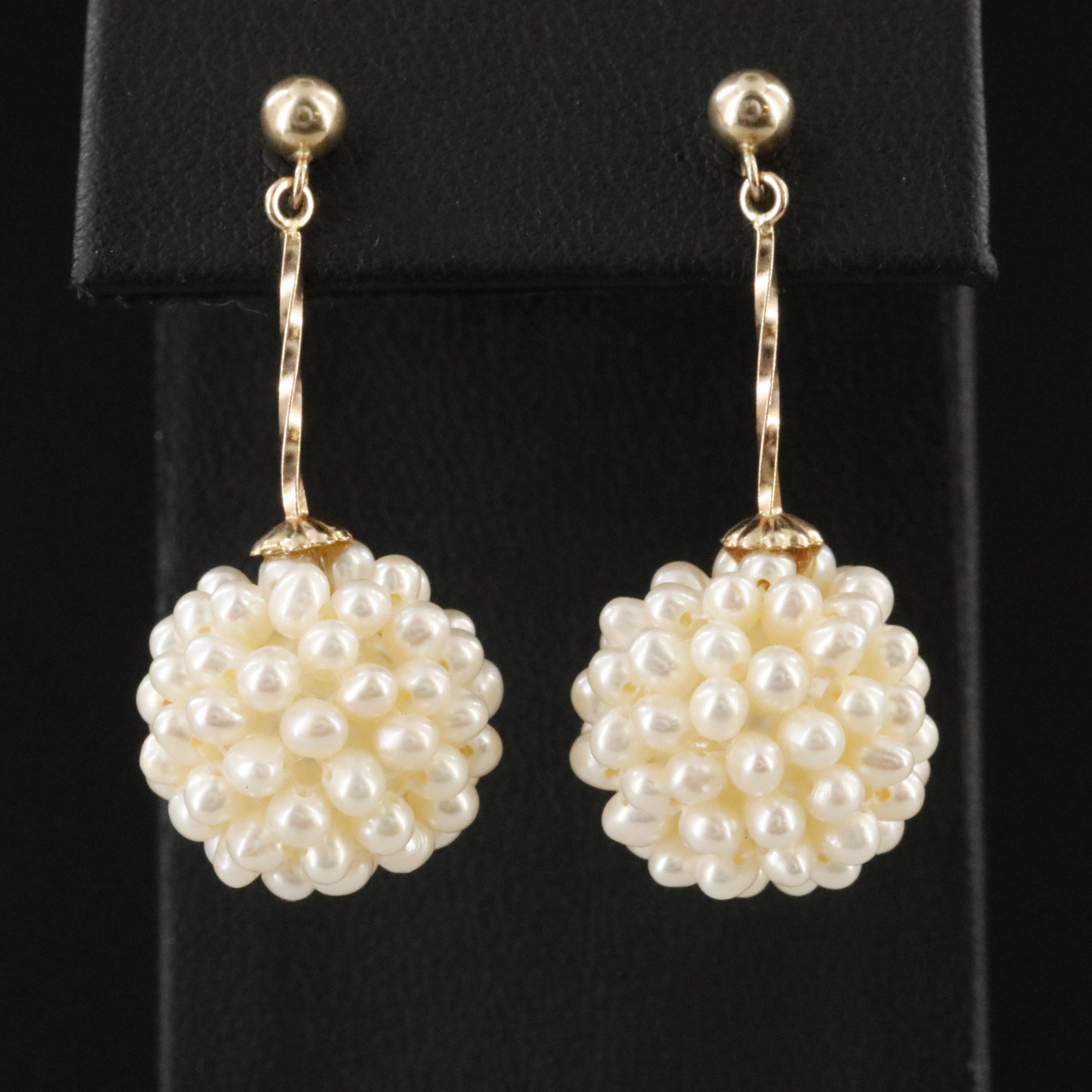 14K Faux Pearl and Seed Pearl Earrings