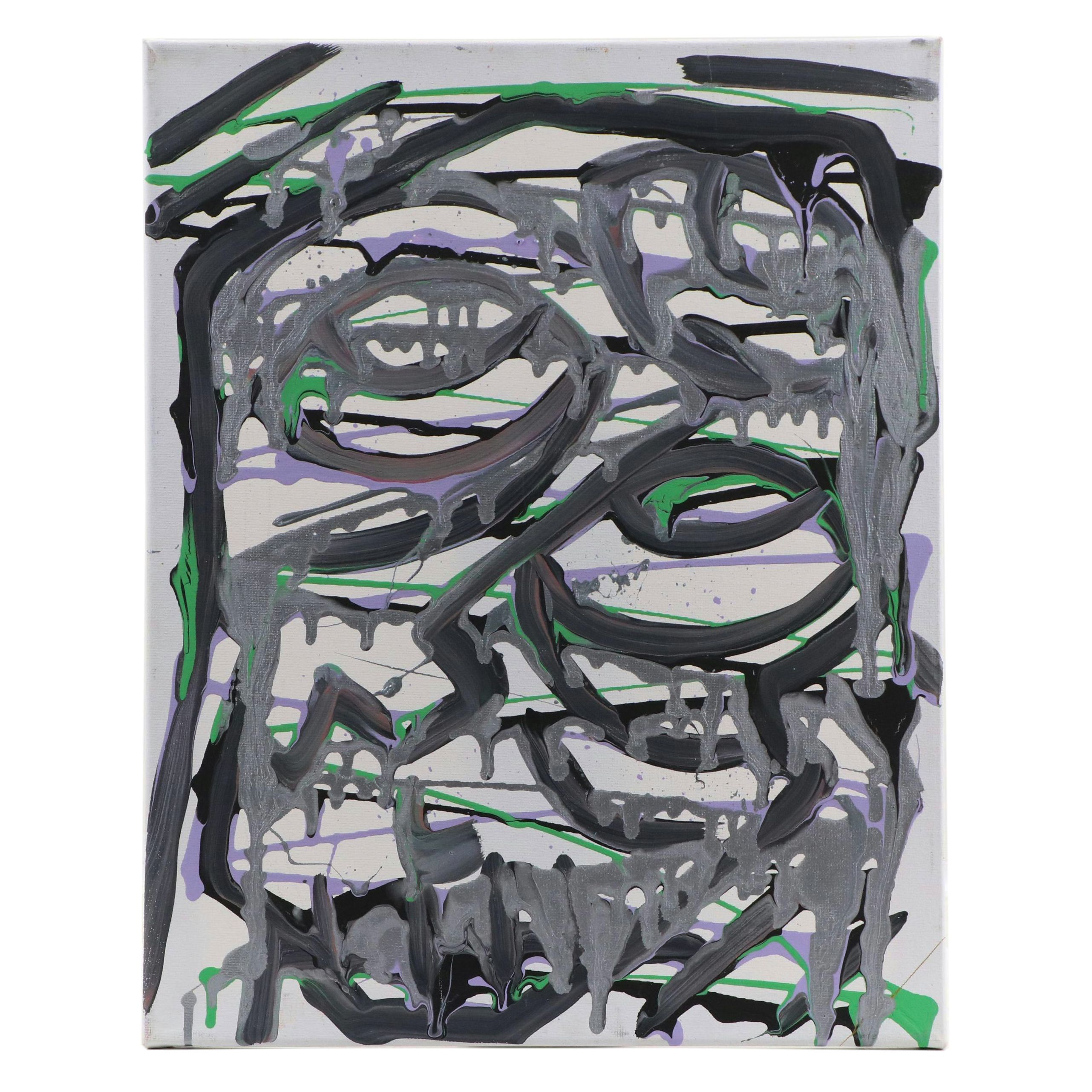 Bryson C. Abstract Face Acrylic Painting, Circa 2025