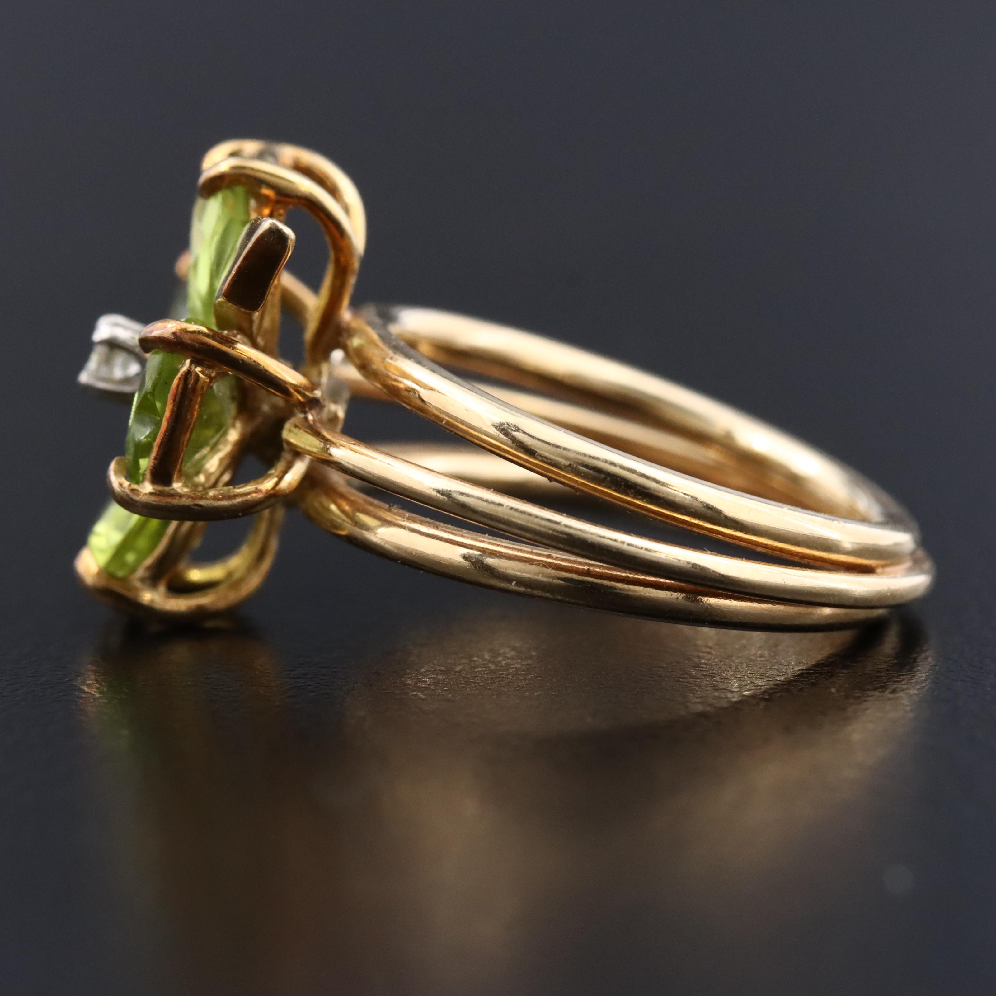 14K Peridot and Diamond Four Leaf Clover Ring