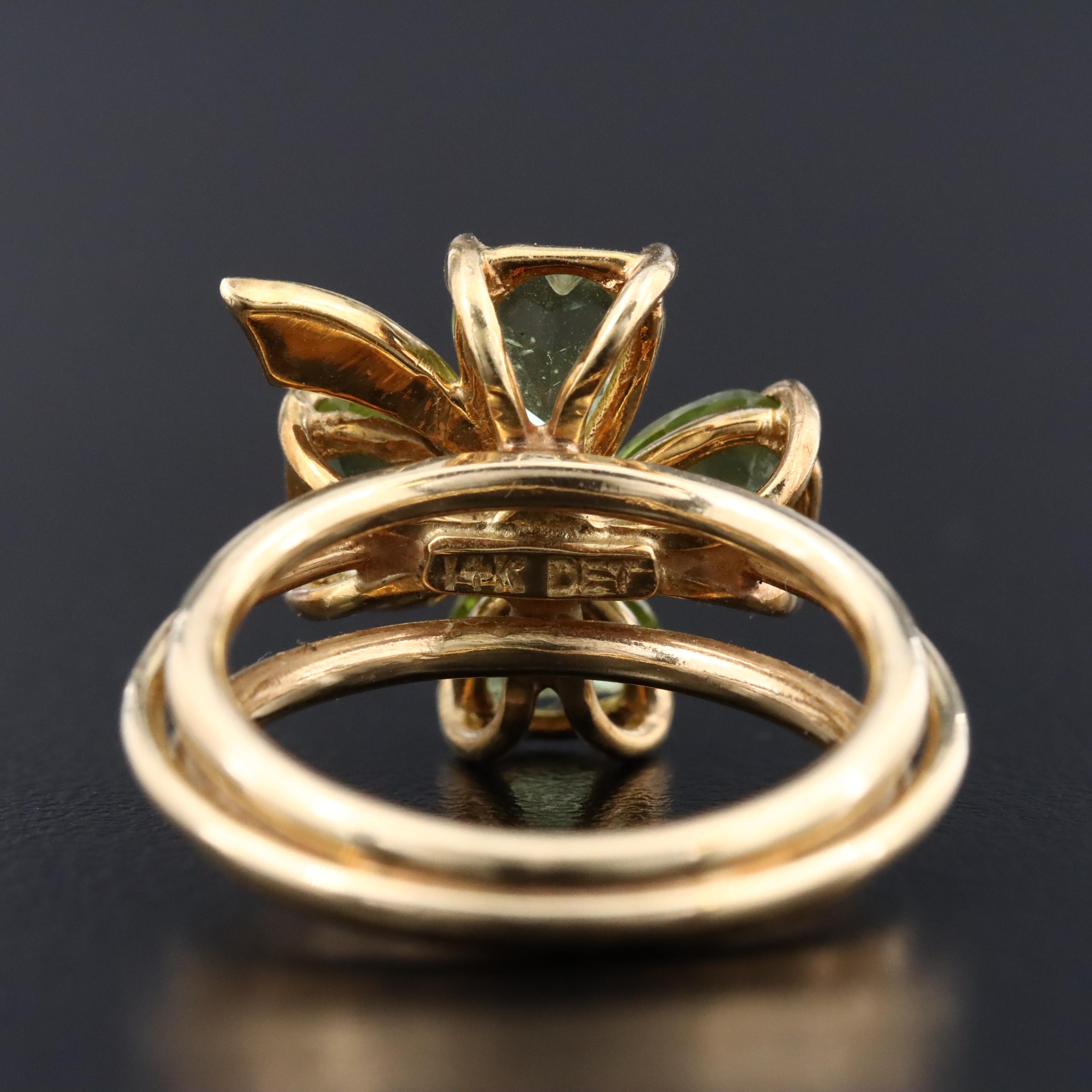 14K Peridot and Diamond Four Leaf Clover Ring