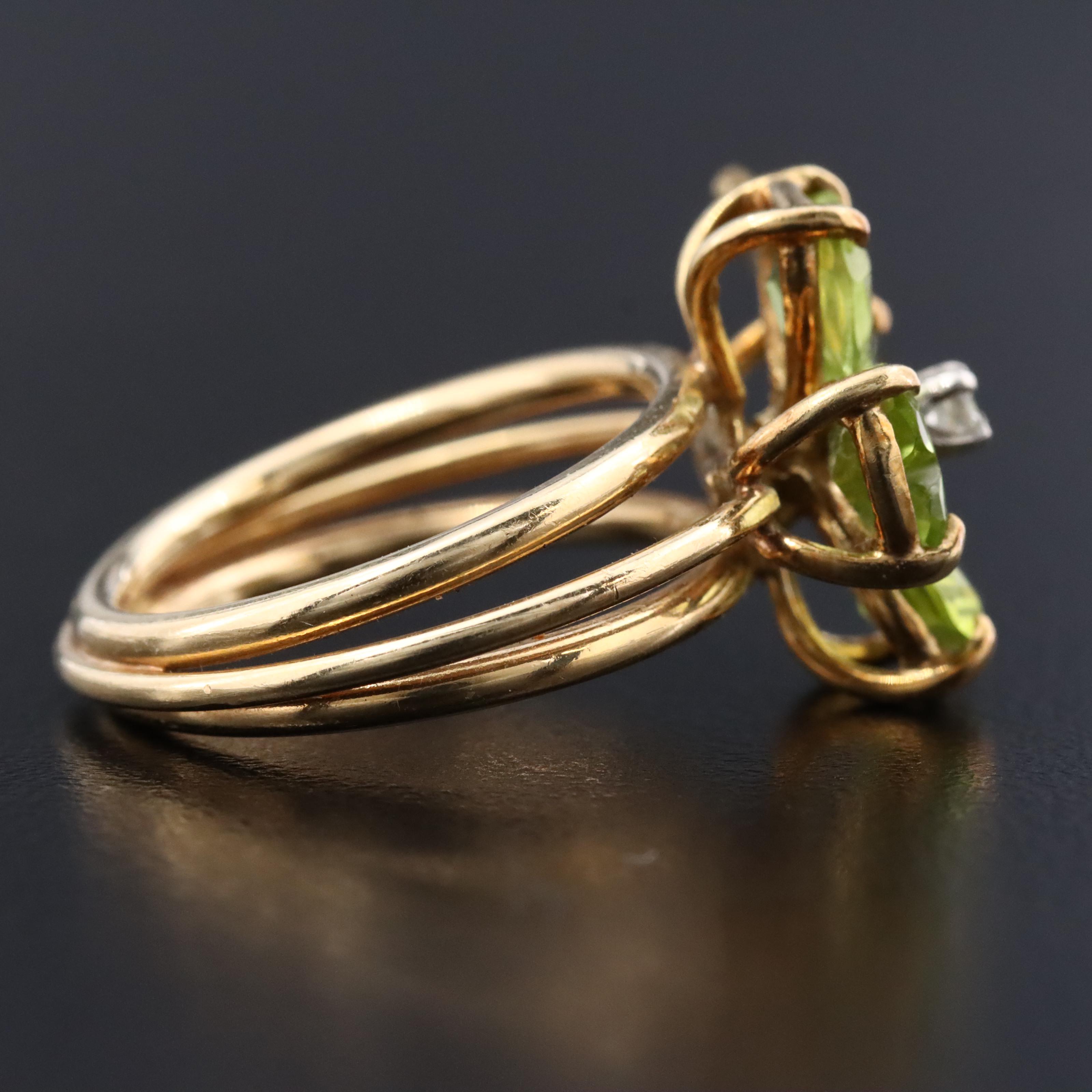 14K Peridot and Diamond Four Leaf Clover Ring