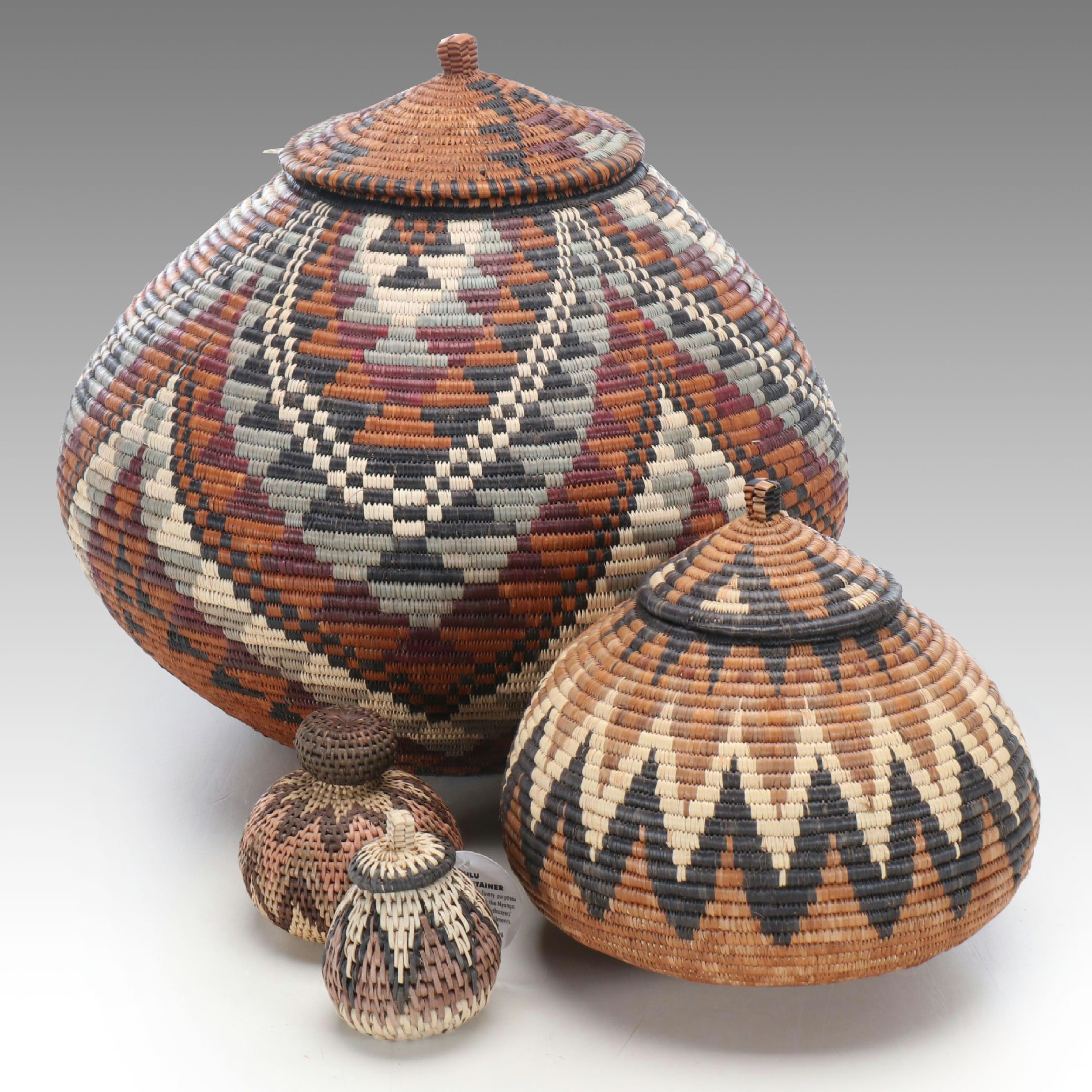 Nkosingiphile Sithole South African Ilala Palm Lidded Baskets and Salt Carrier