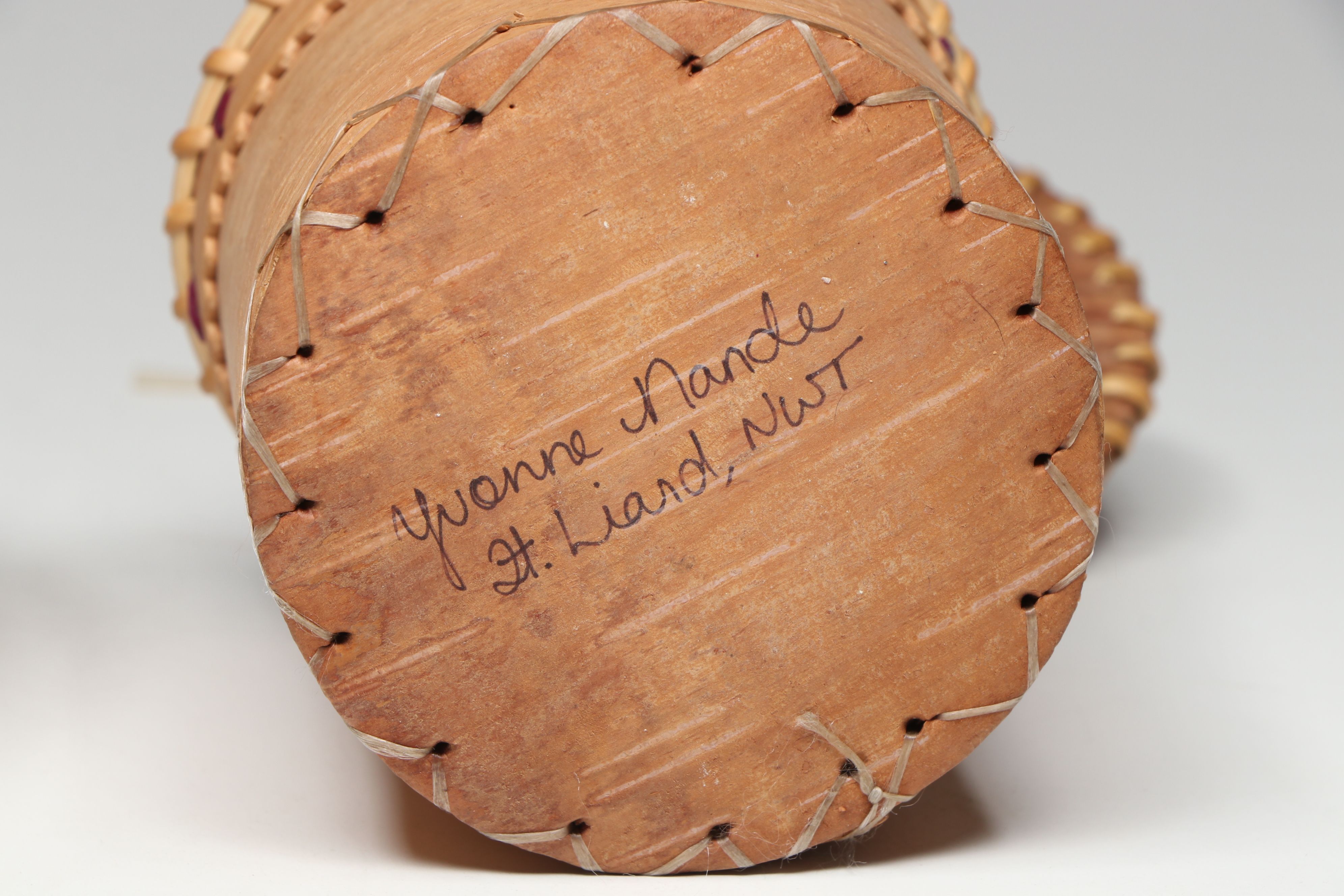 Yvonne and Laura Nande with Other Canadian Dene Birch Bark and Quillwork Boxes