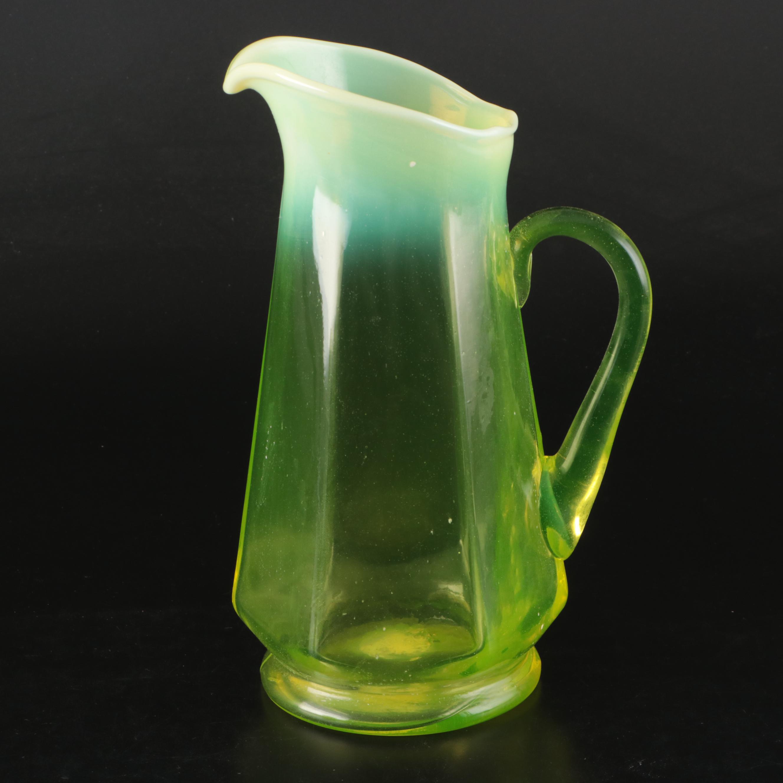 Gibson Vaseline Glass Pitcher and Tumbler Set with Cruet, 20th Century