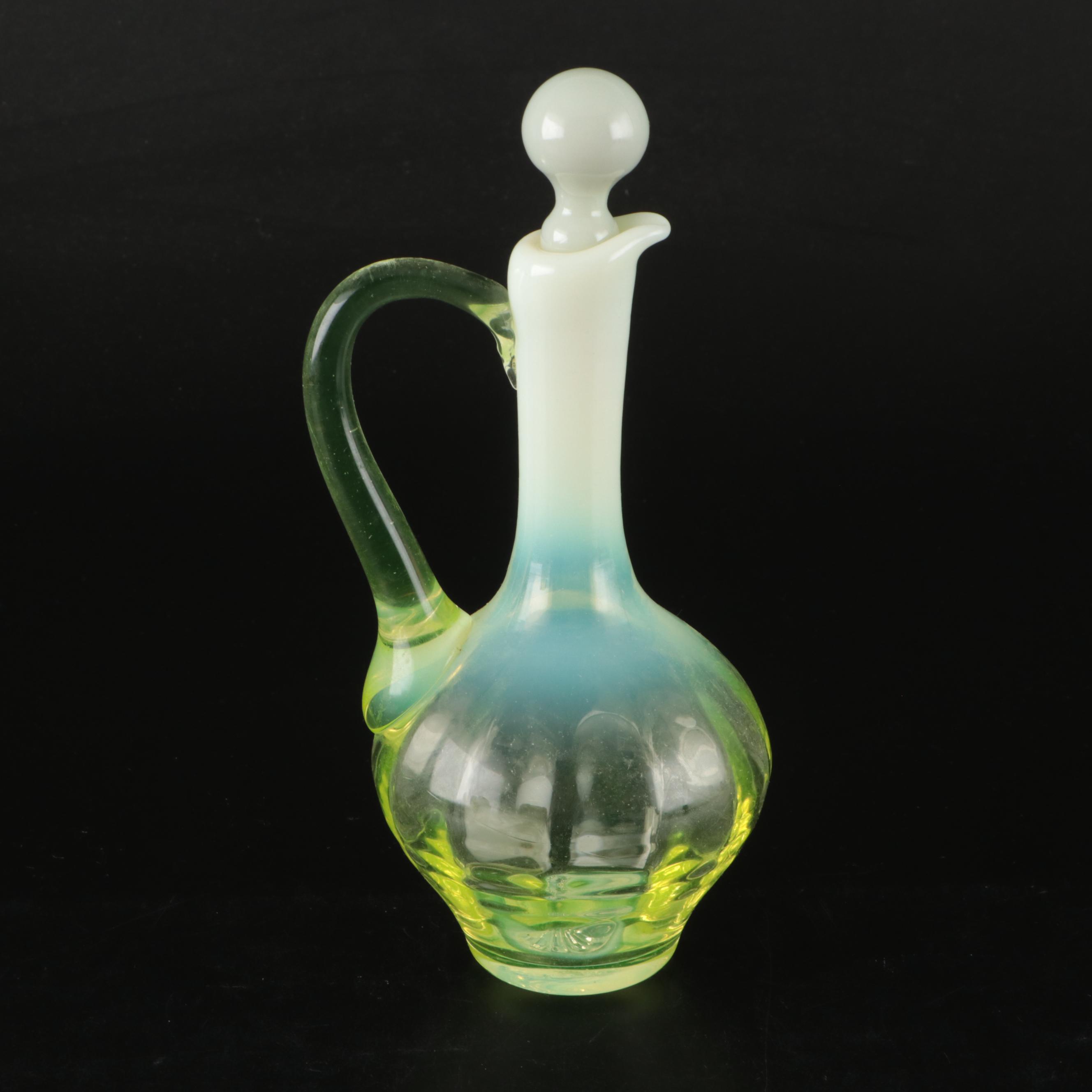 Gibson Vaseline Glass Pitcher and Tumbler Set with Cruet, 20th Century