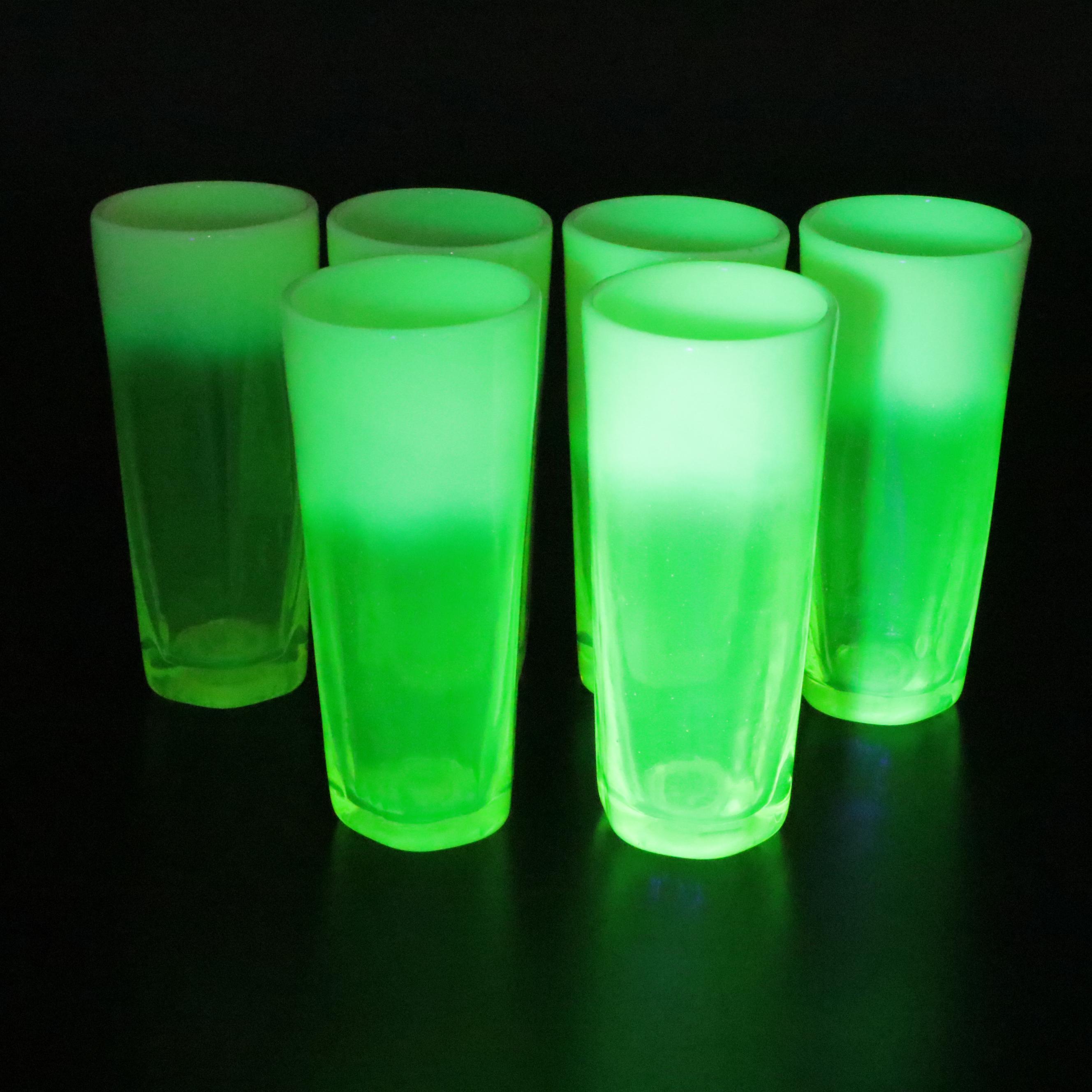 Gibson Vaseline Glass Pitcher and Tumbler Set with Cruet, 20th Century