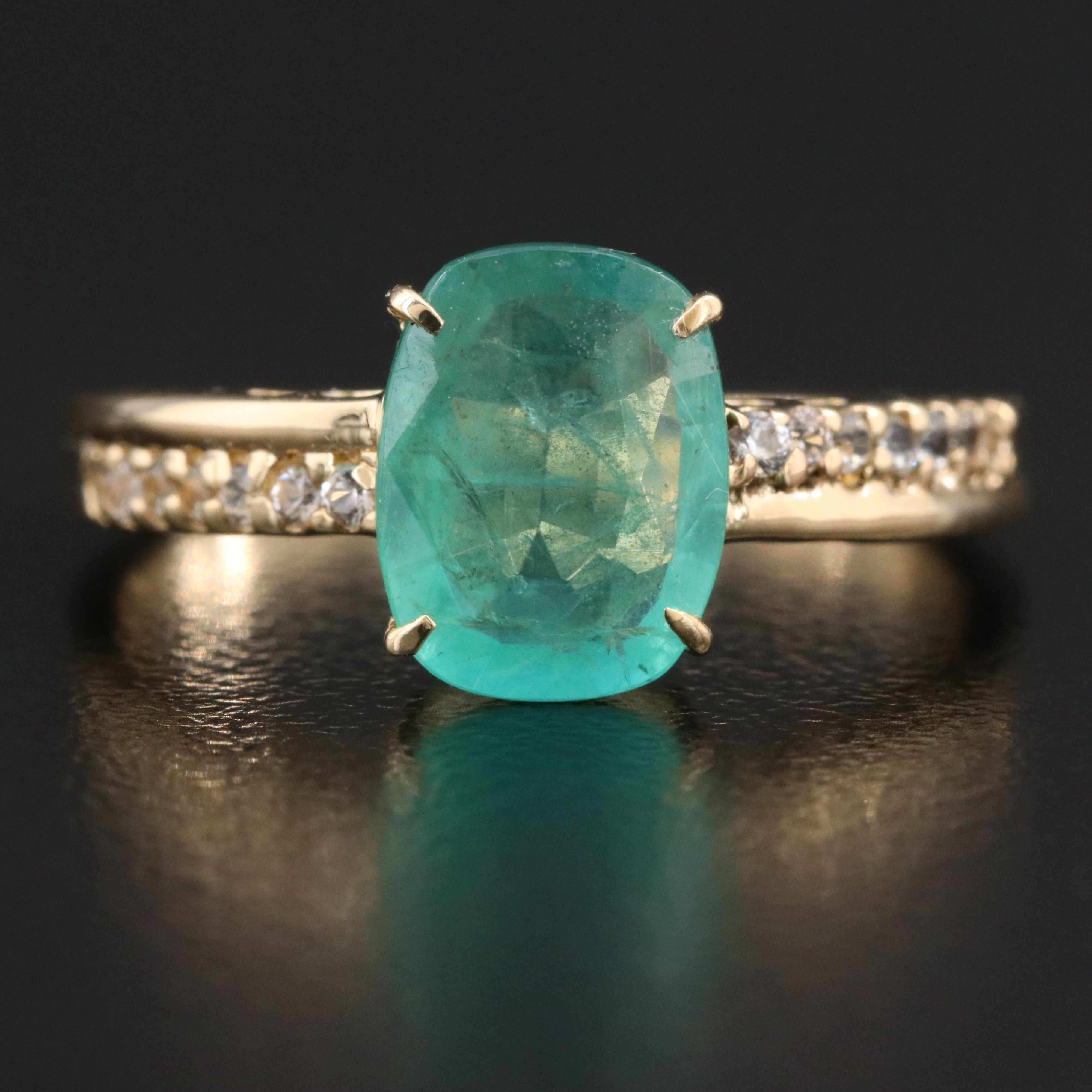 14K Emerald and White Sapphire Ring