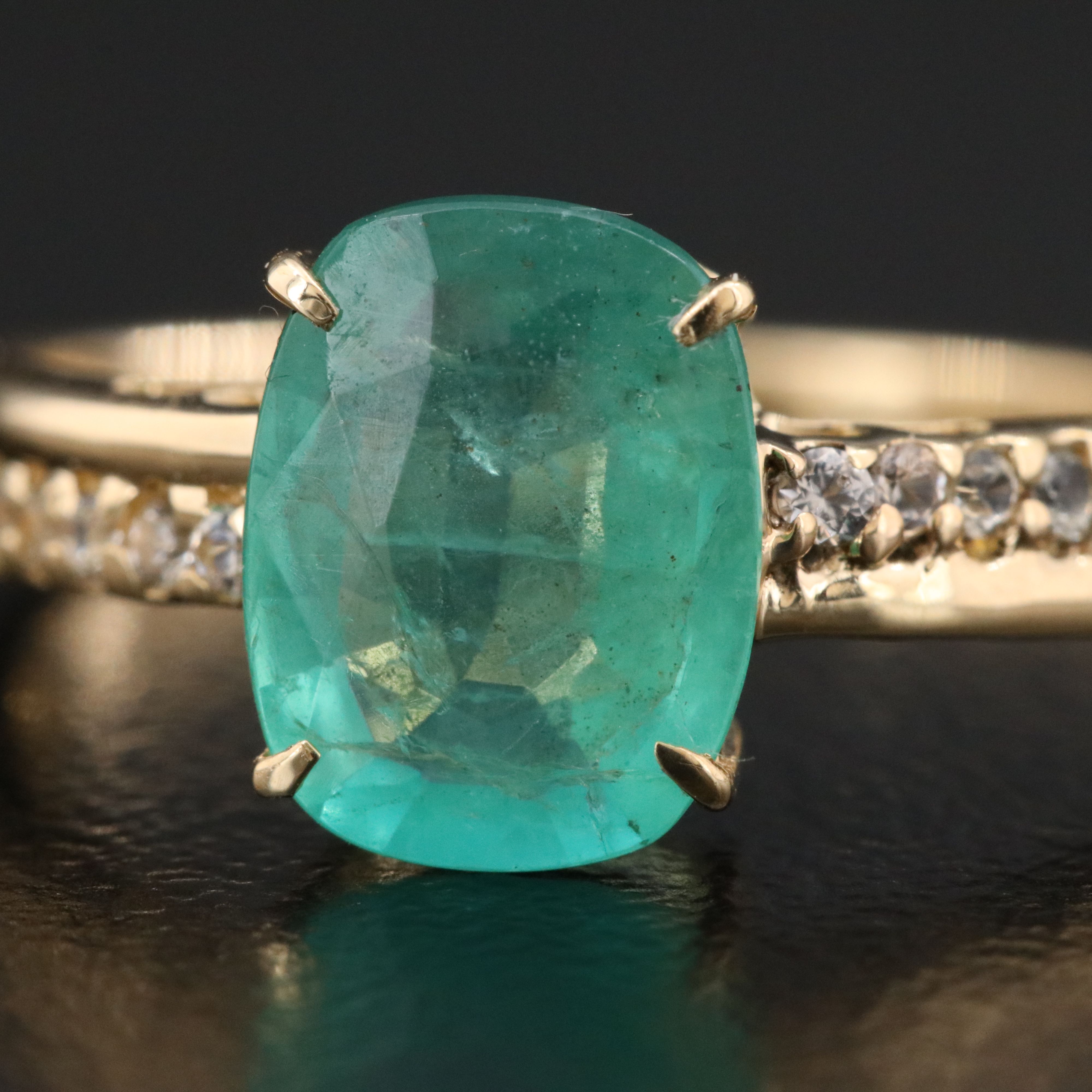 14K Emerald and White Sapphire Ring