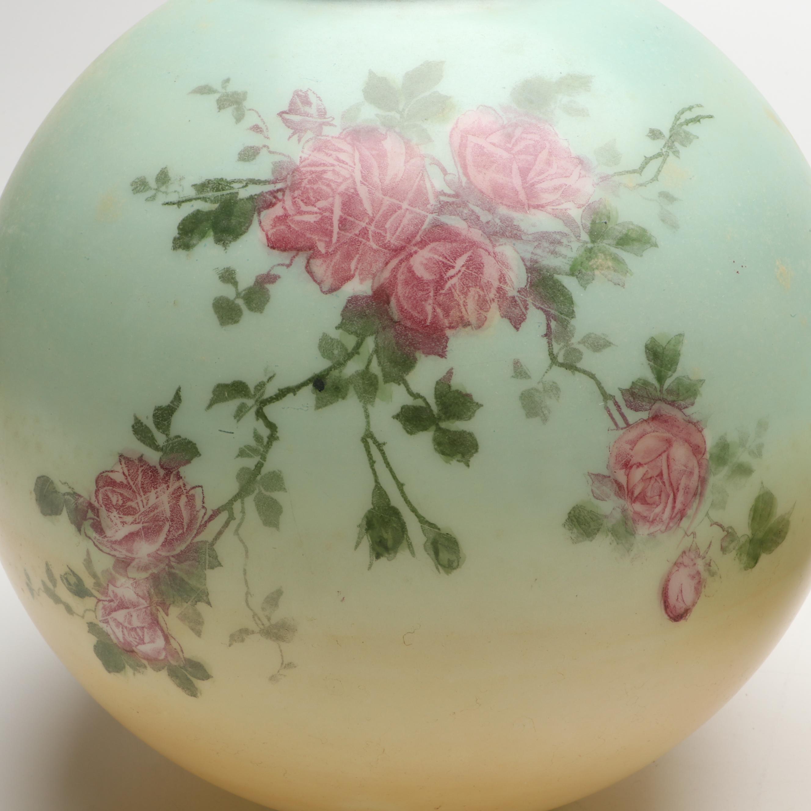 Victorian Style Hand-Painted Floral Parlor Lamp, 20th Century