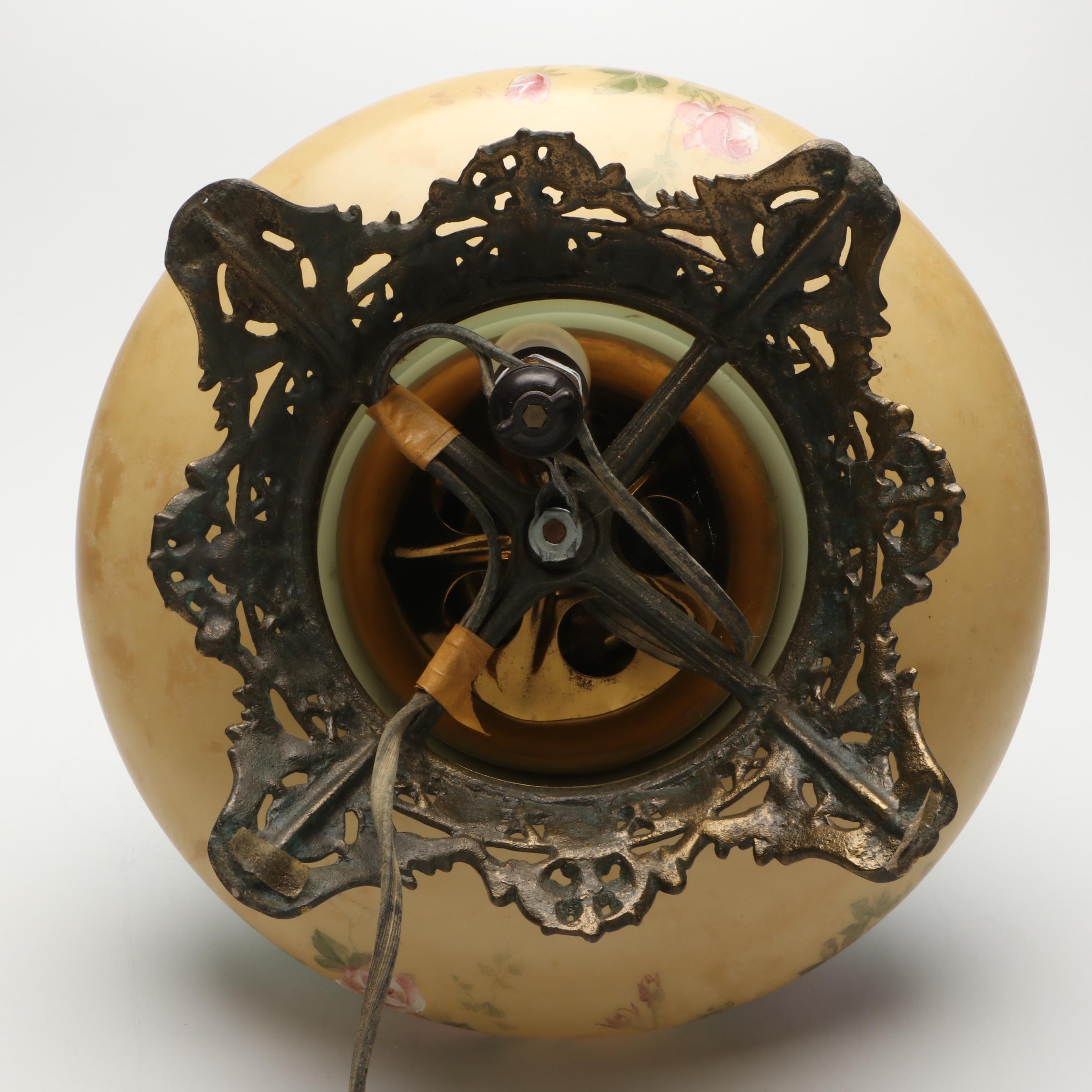 Victorian Style Hand-Painted Floral Parlor Lamp, 20th Century