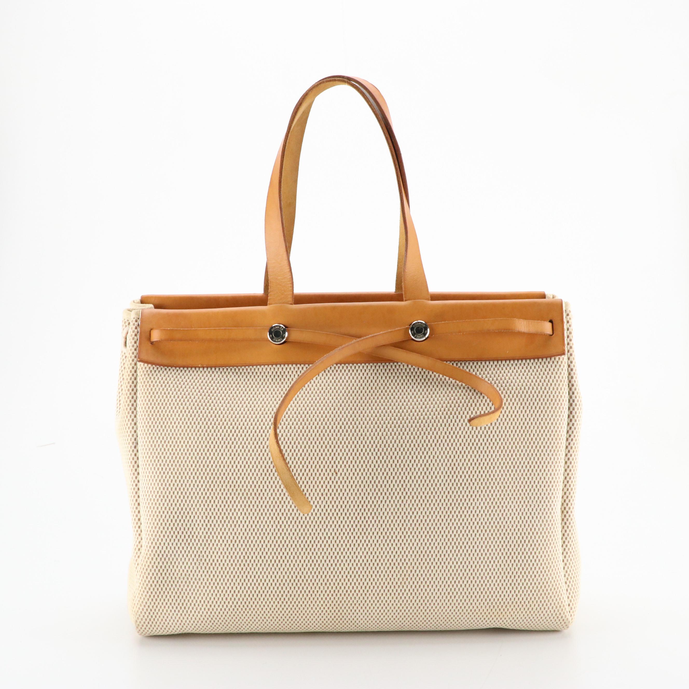Hermès Herbag Cabas 2-in-1 Tote in Canvas Toile and Vache Leather