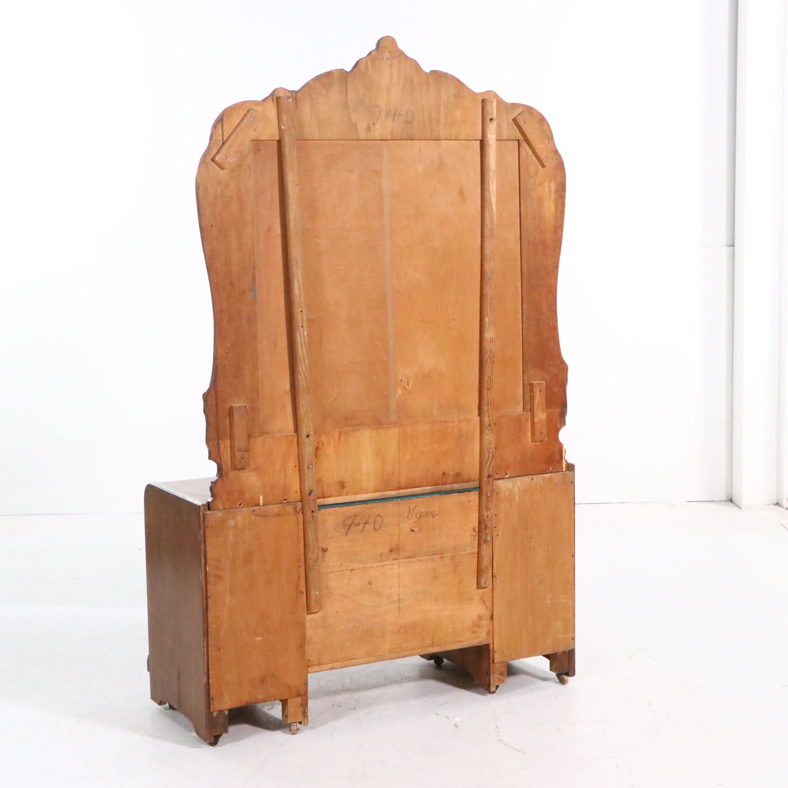 Art Deco Waterfall Front Walnut Vanity with Chair