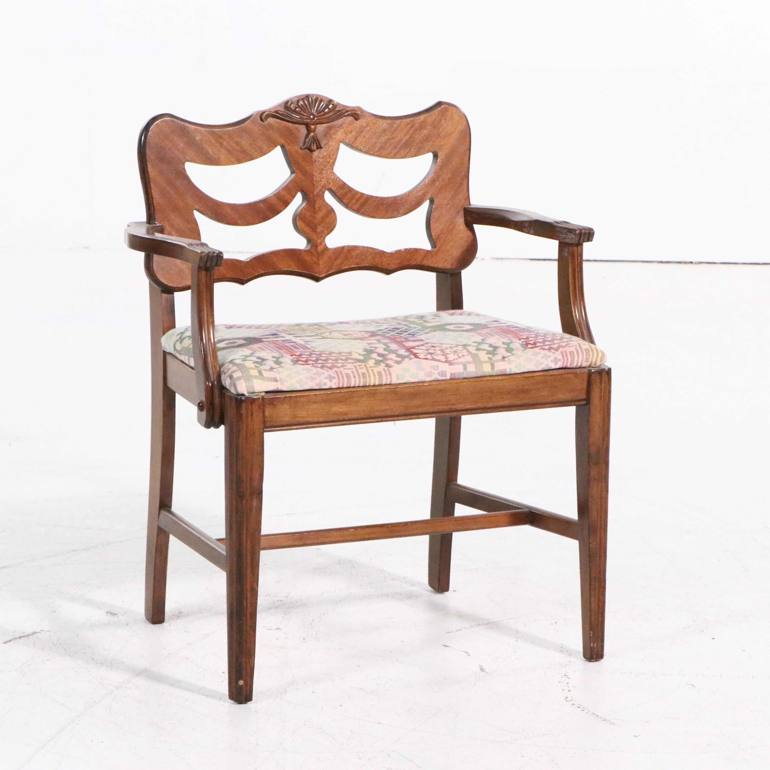 Art Deco Waterfall Front Walnut Vanity with Chair