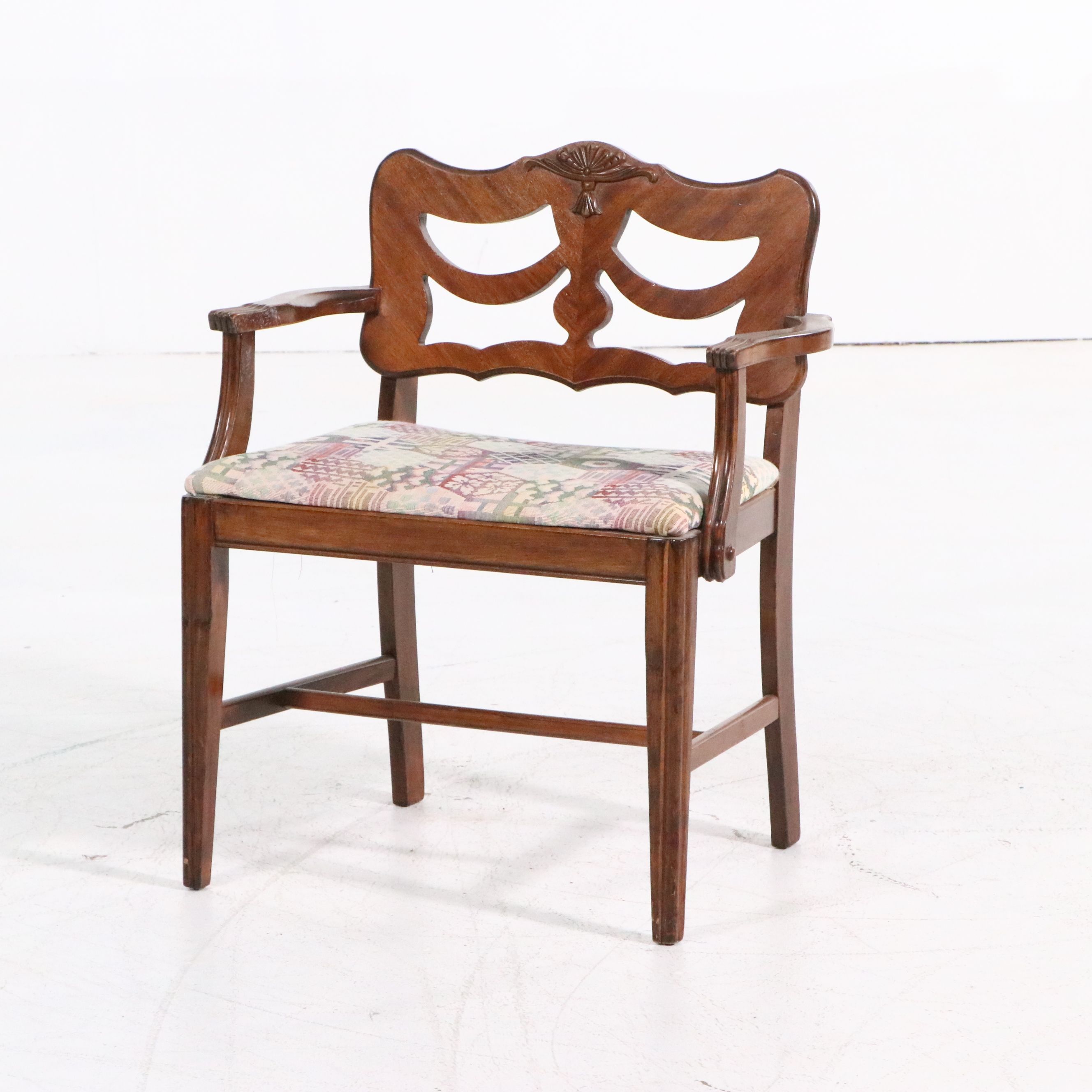 Art Deco Waterfall Front Walnut Vanity with Chair