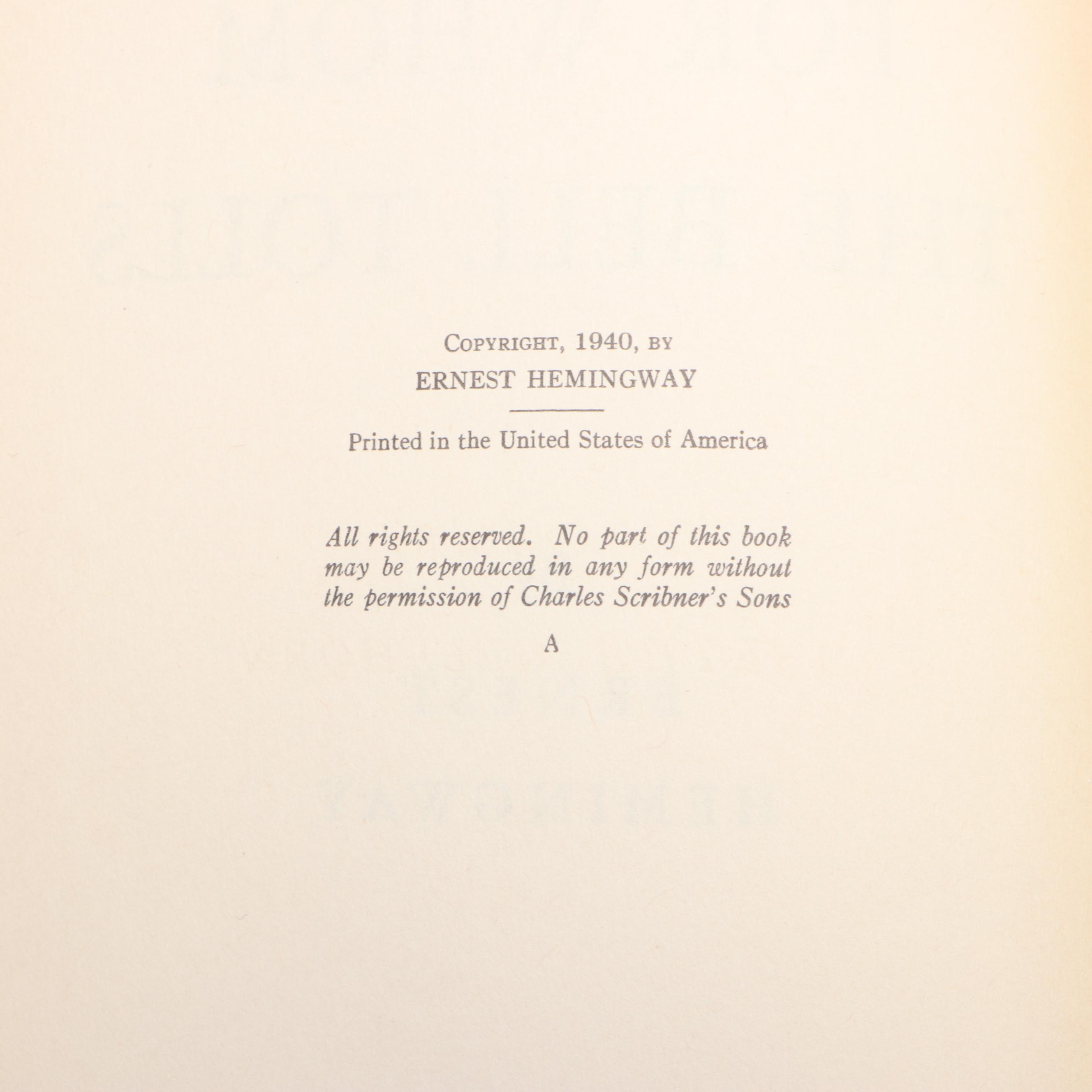 First Printing "For Whom the Bell Tolls" by Ernest Hemingway, 1940