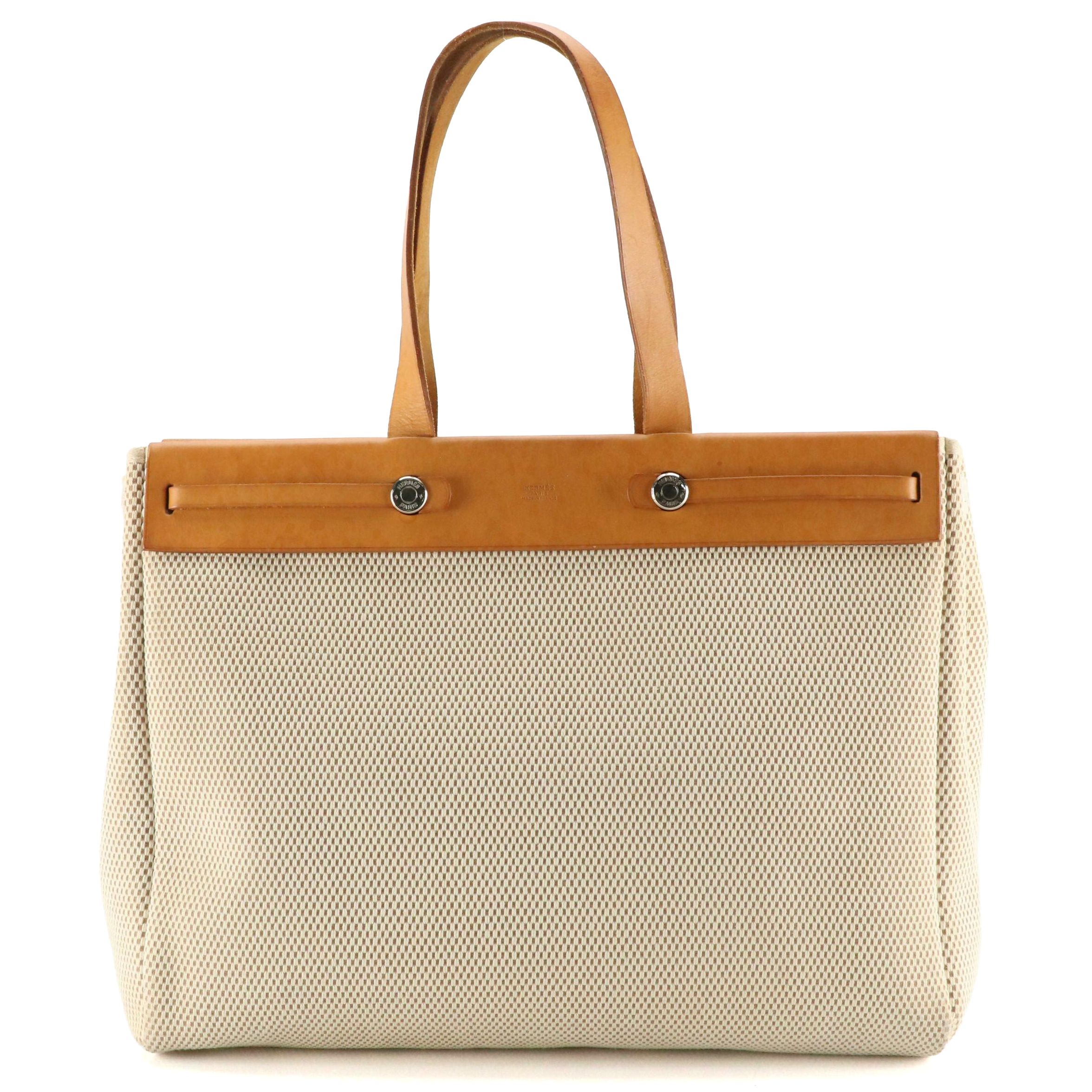 Hermès Herbag Cabas 2-in-1 Tote in Canvas Toile and Vache Leather