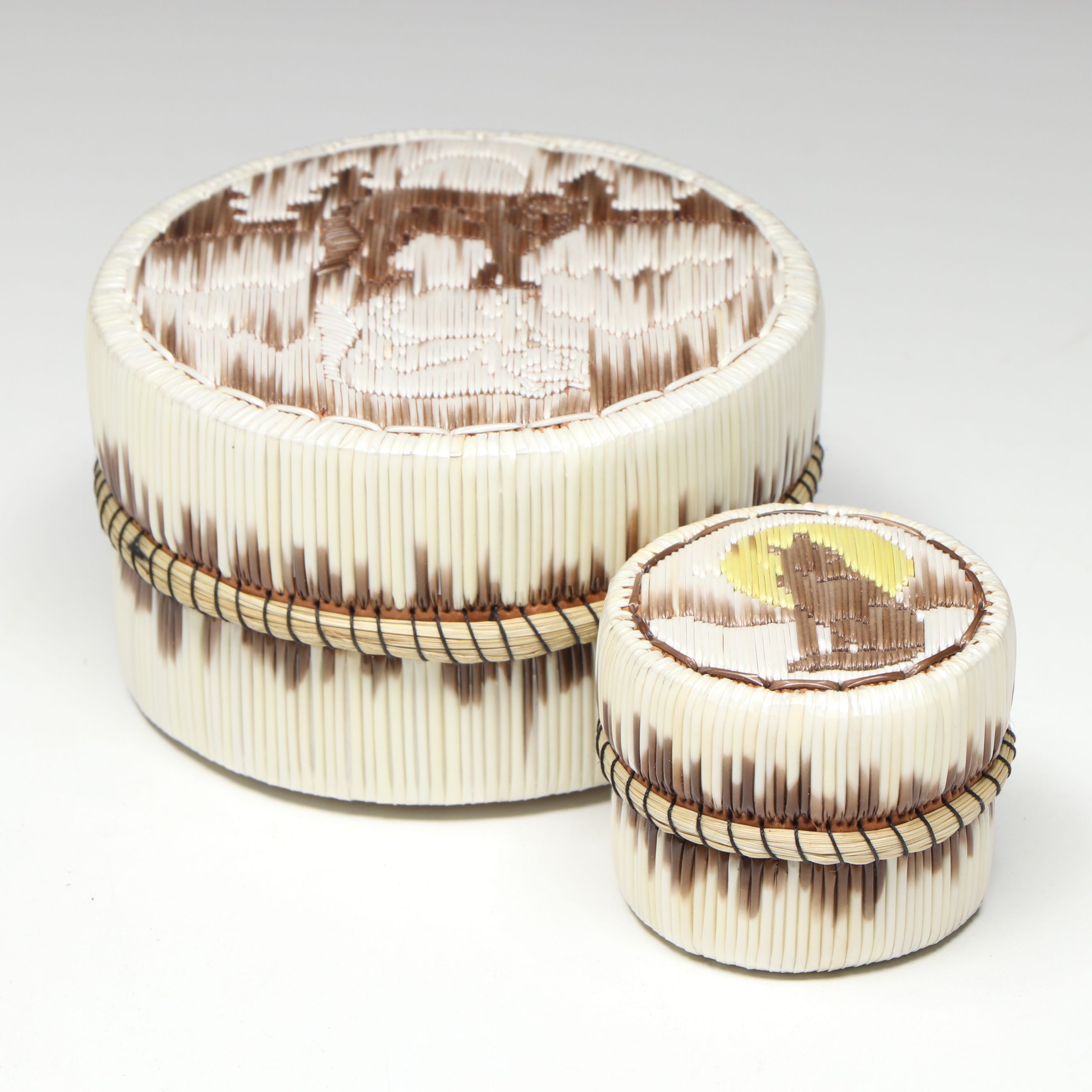 Ron Desmoulin with Other Anishinaabe (Ojibwe) Howling Wolf Quillwork Box