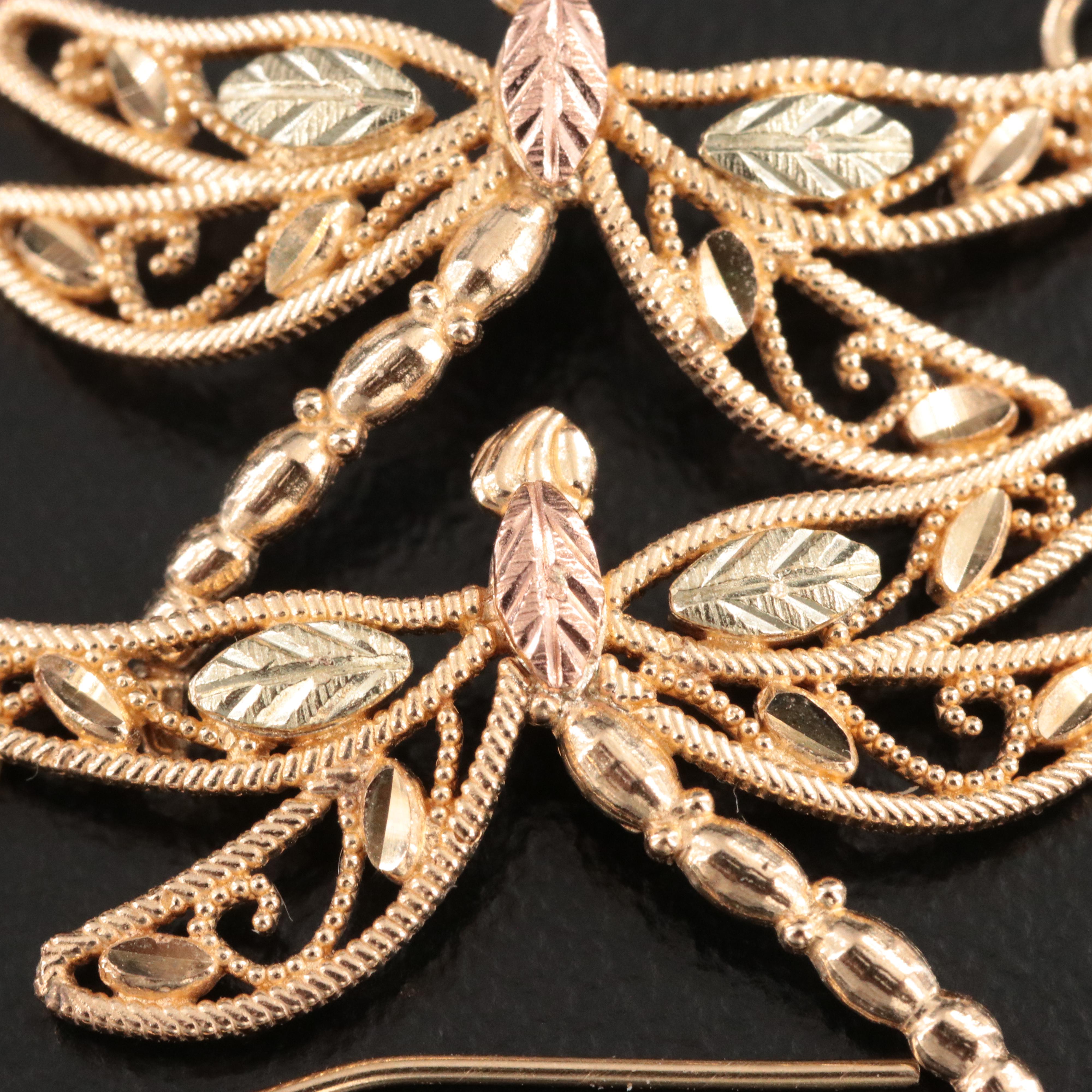 Coleman Black Hills Gold 10K Dragonfly Earrings with Rose and Green Gold Accents