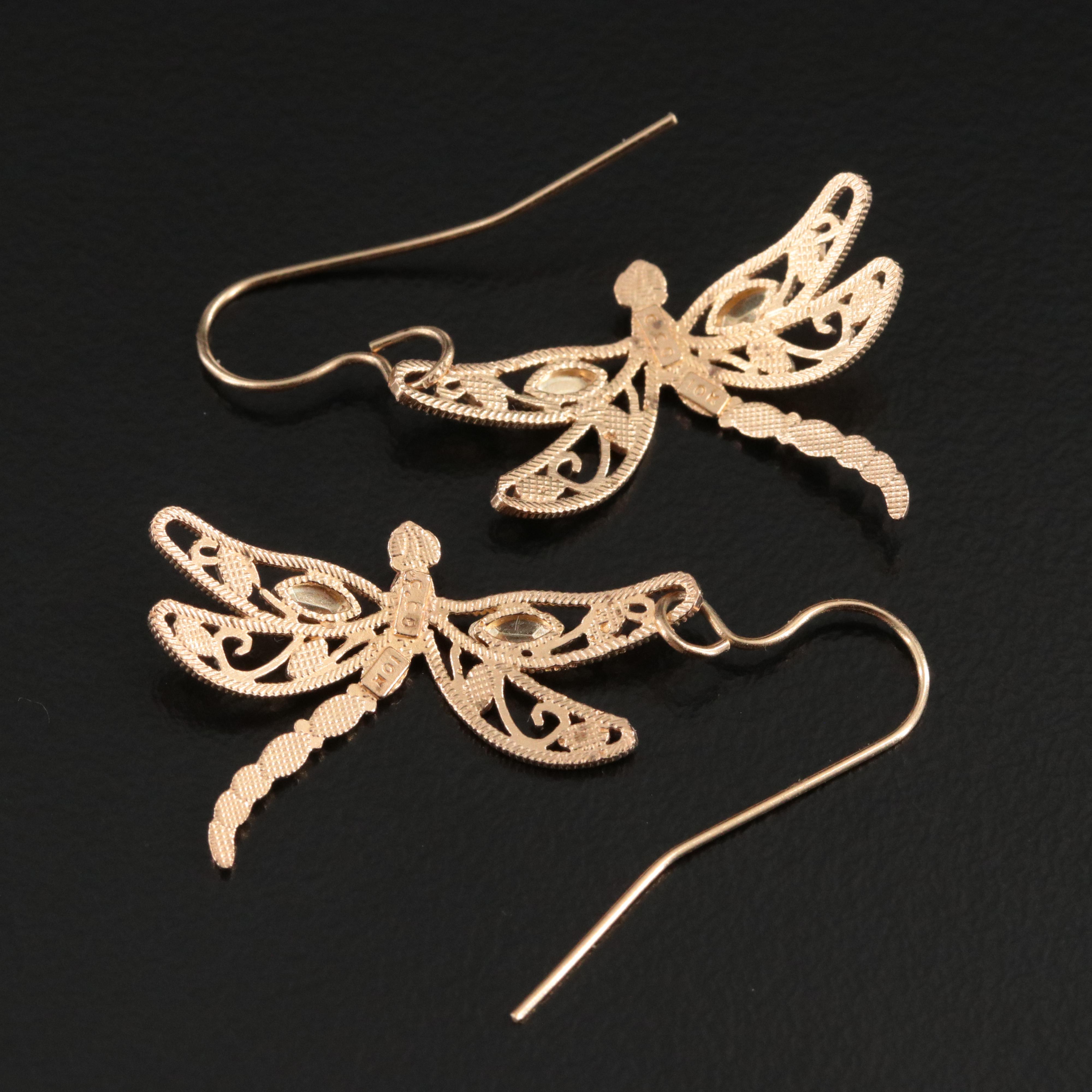 Coleman Black Hills Gold 10K Dragonfly Earrings with Rose and Green Gold Accents