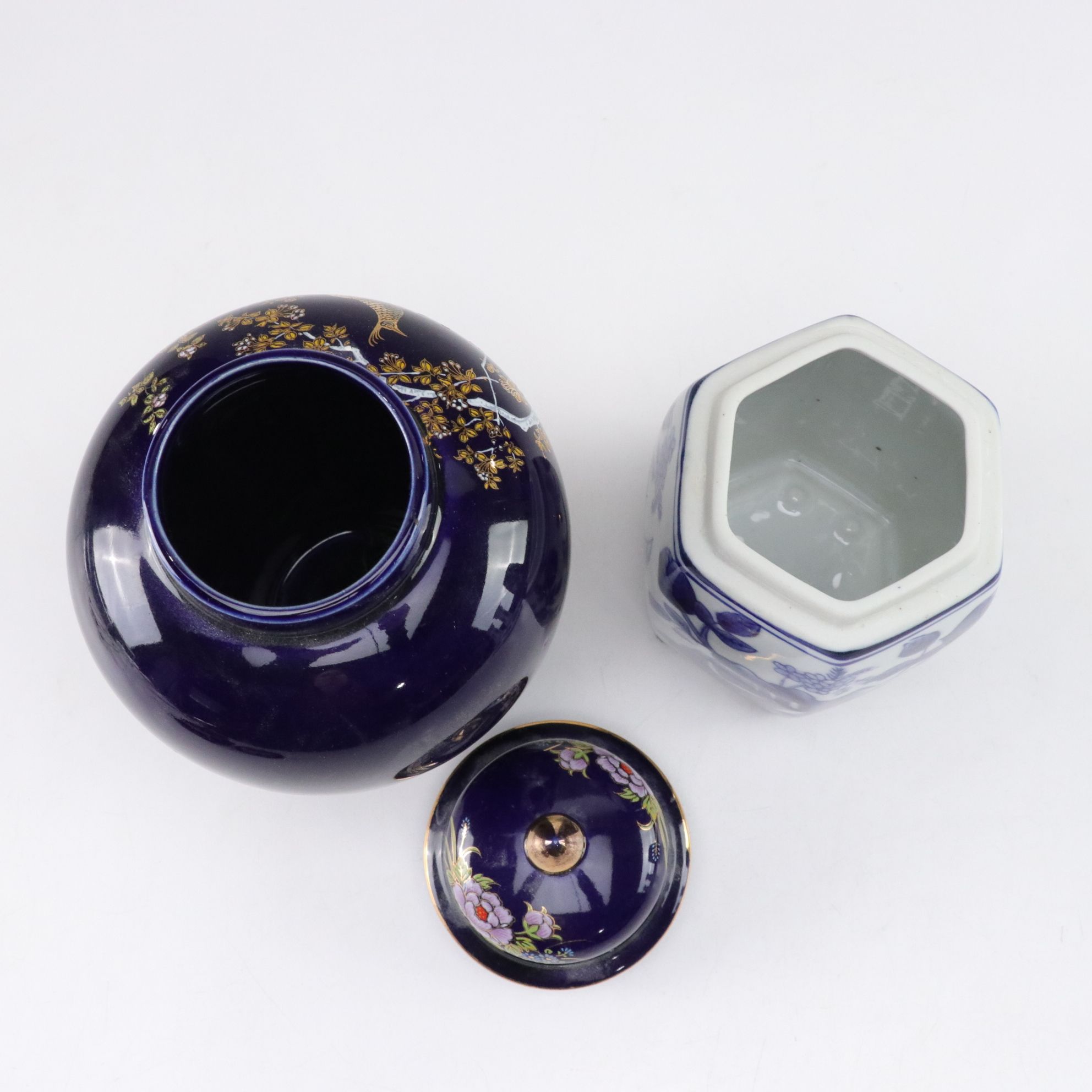 Cobalt Blue Ceramic Ginger Jar, Dresser Boxes, and Vase