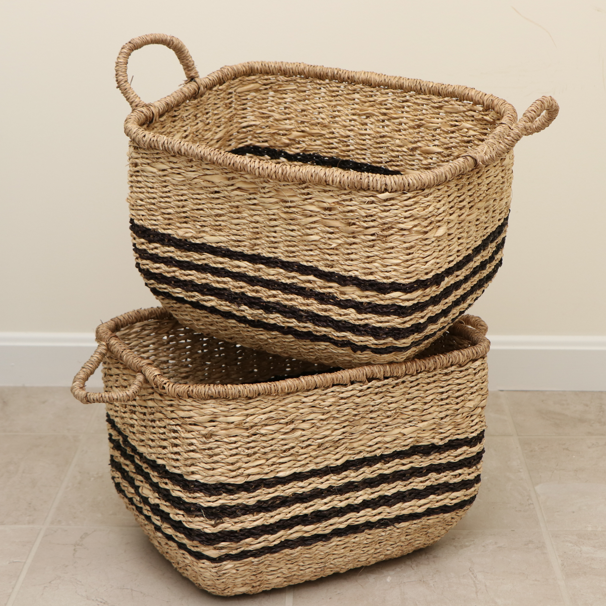 Pair of Woven Seagrass Storage Baskets