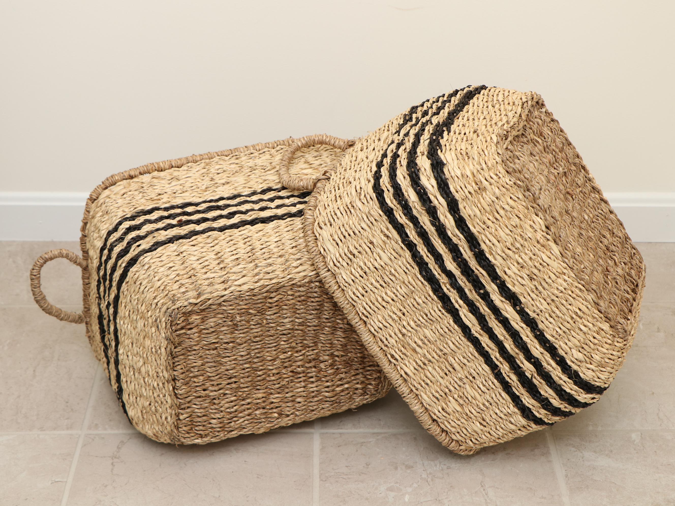 Pair of Woven Seagrass Storage Baskets
