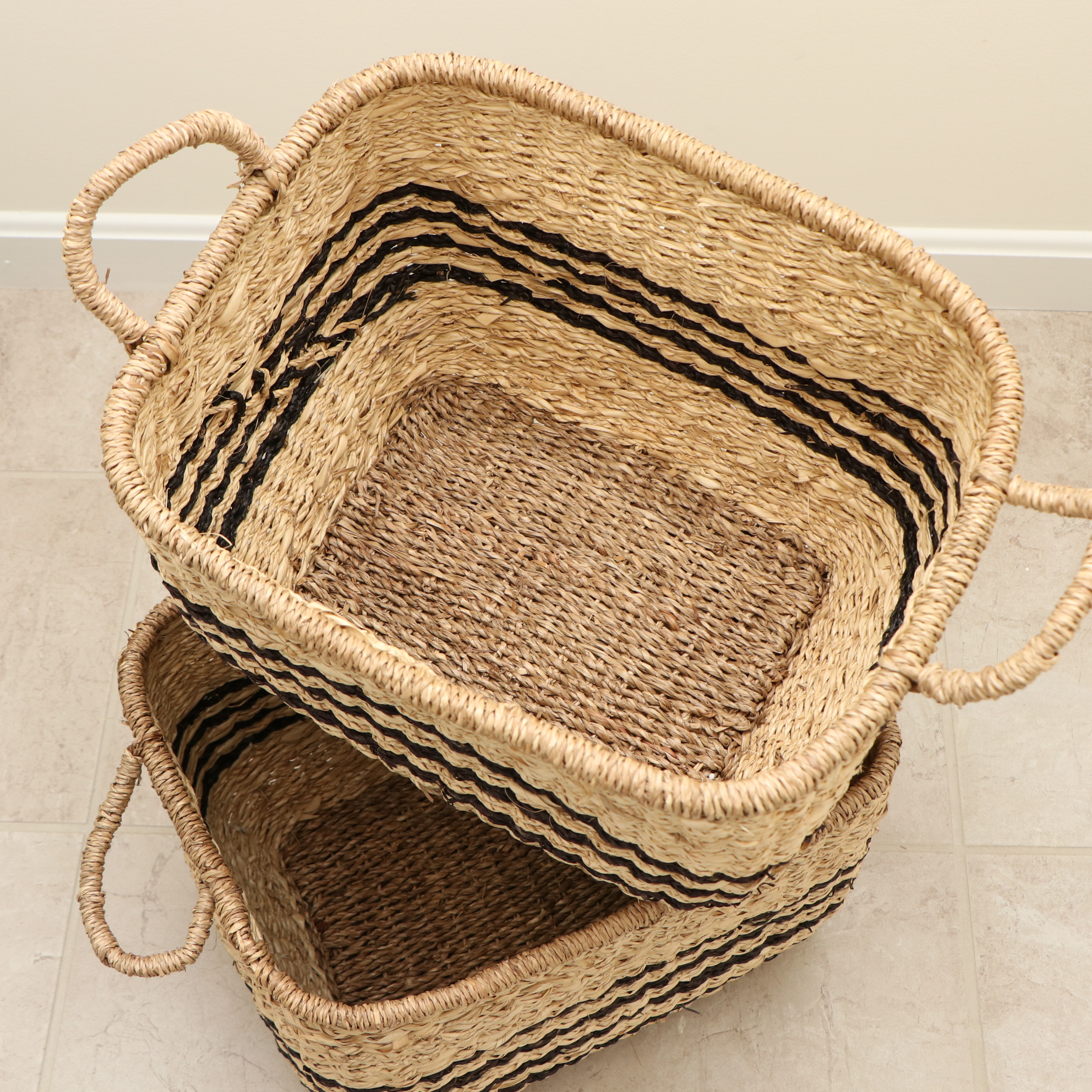 Pair of Woven Seagrass Storage Baskets