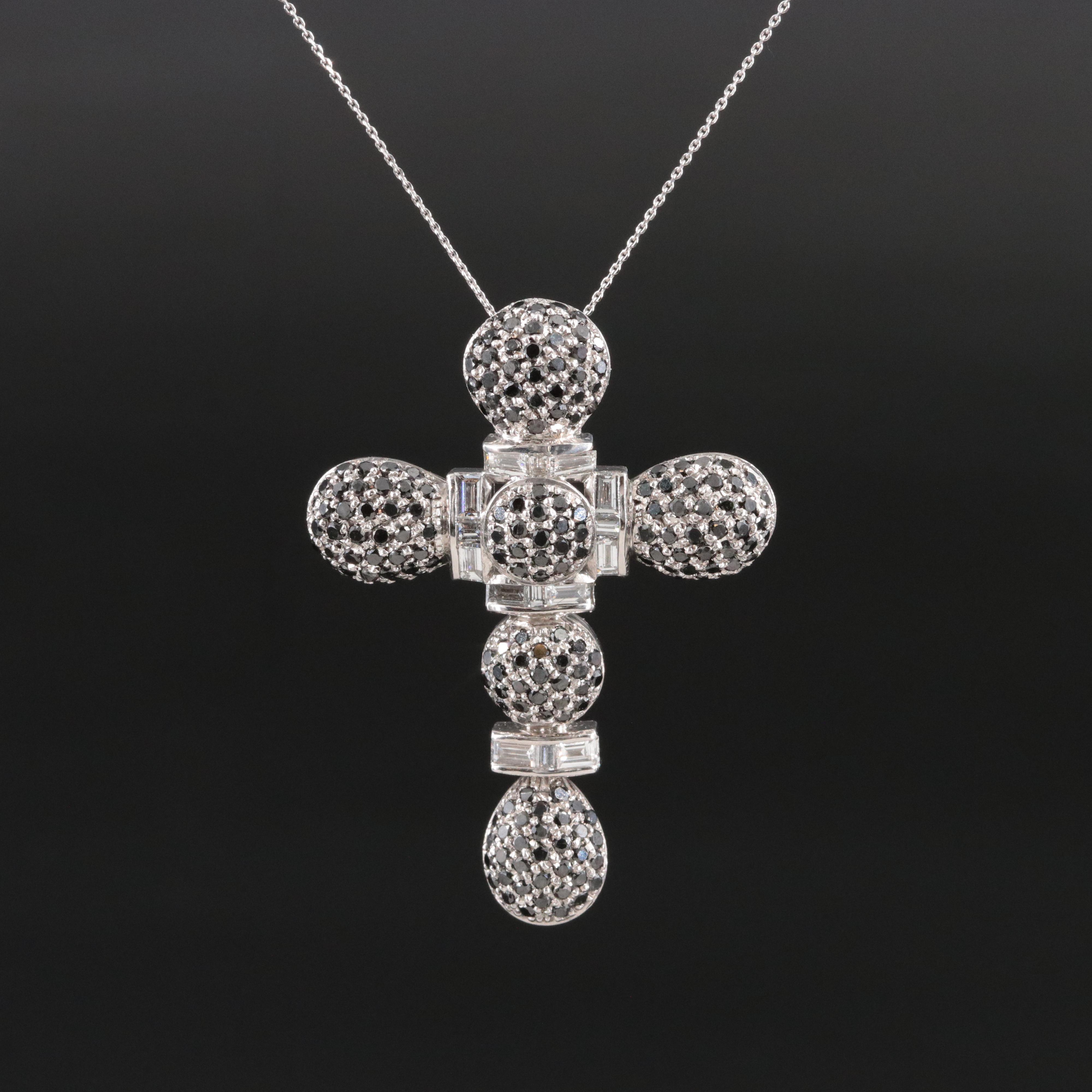 18K 3.00 CTW Diamond Cross Pendant Necklace Featuring Fancy Black