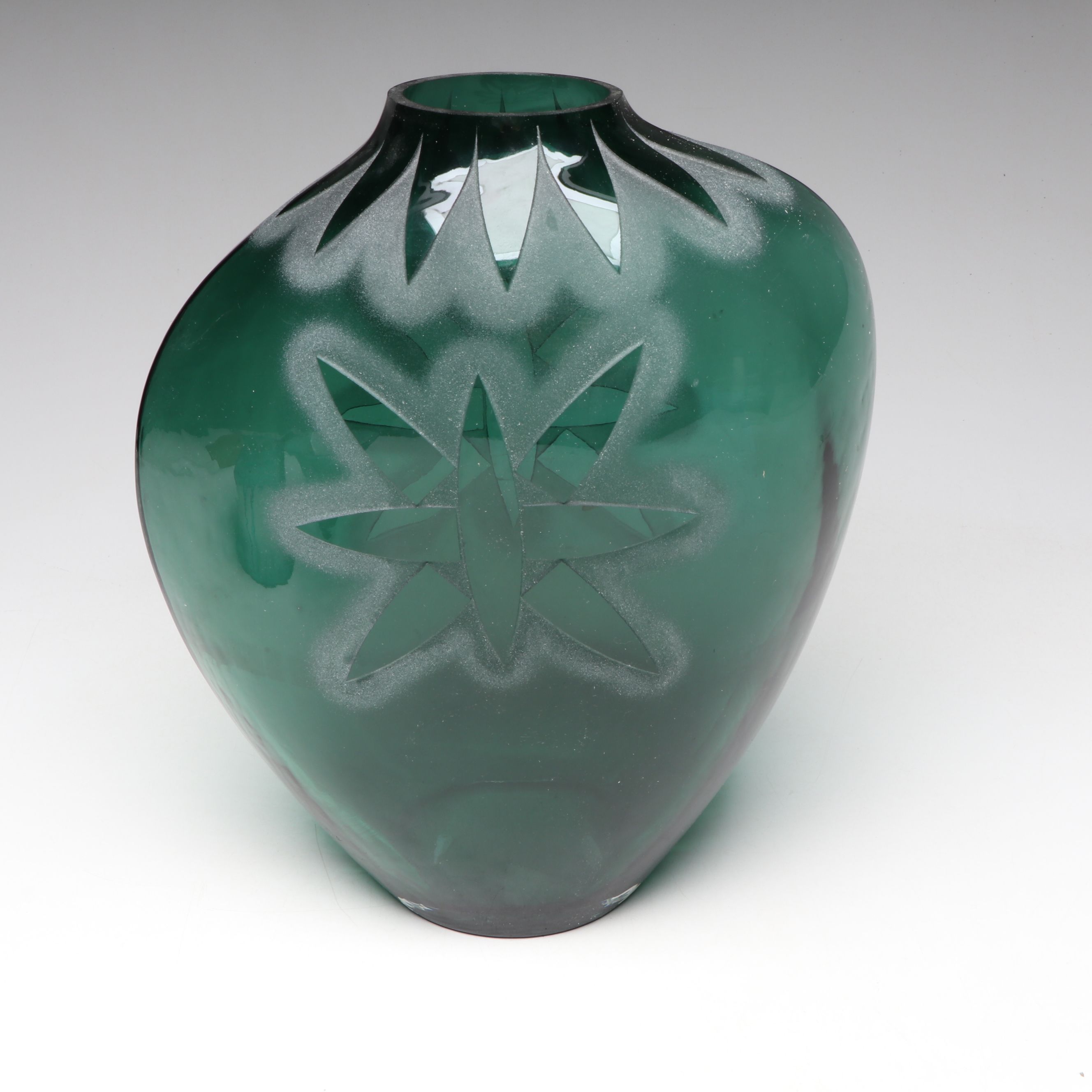 Kelsey Murphy for Pilgrim Etched Green Glass Vase with Bowl and Other Décor
