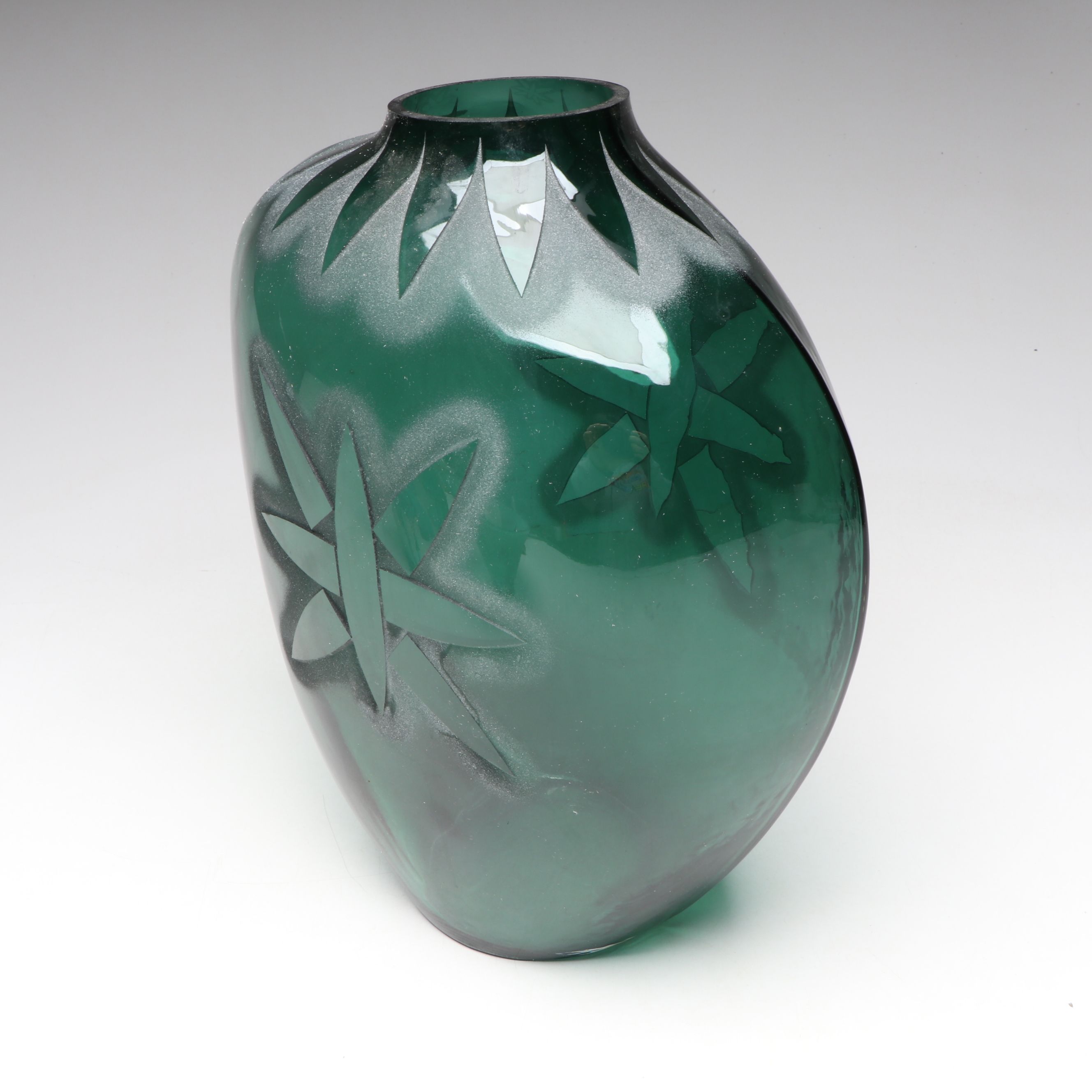 Kelsey Murphy for Pilgrim Etched Green Glass Vase with Bowl and Other Décor