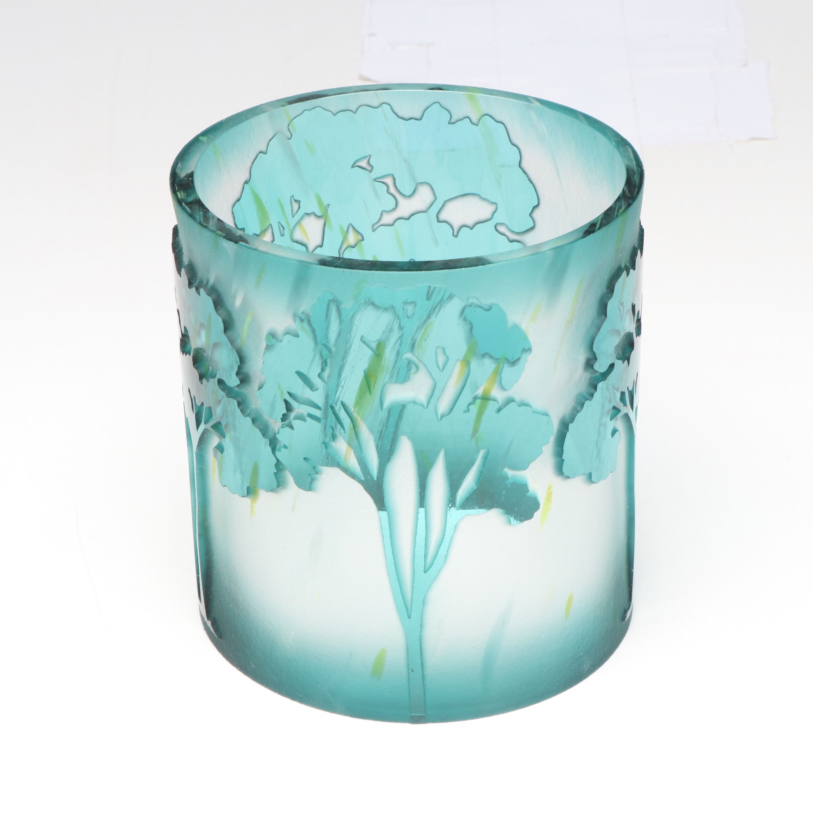 Kelsey Murphy for Pilgrim Etched Green Glass Vase with Bowl and Other Décor