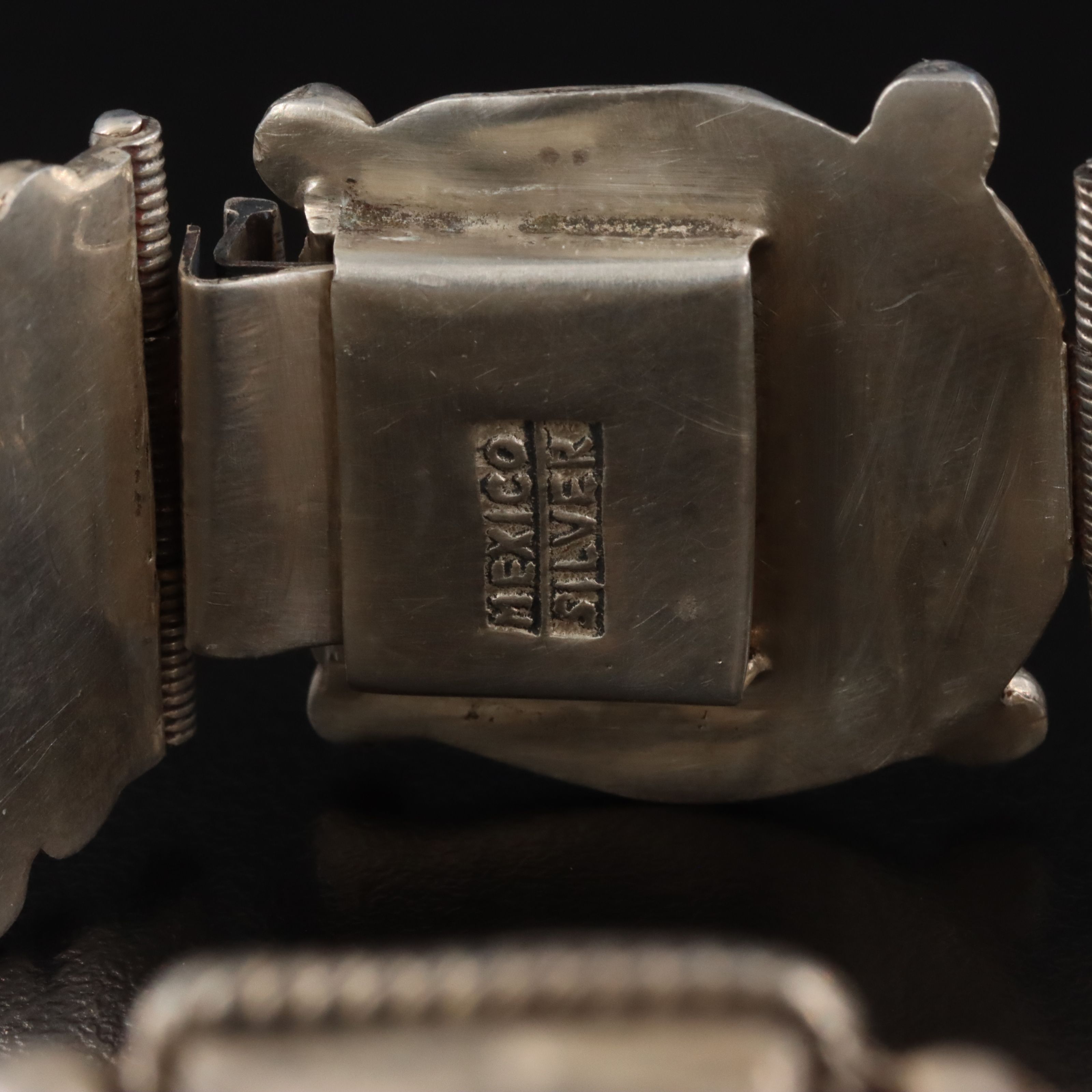 Mexican Sterling Obsidian Panel  Bracelet