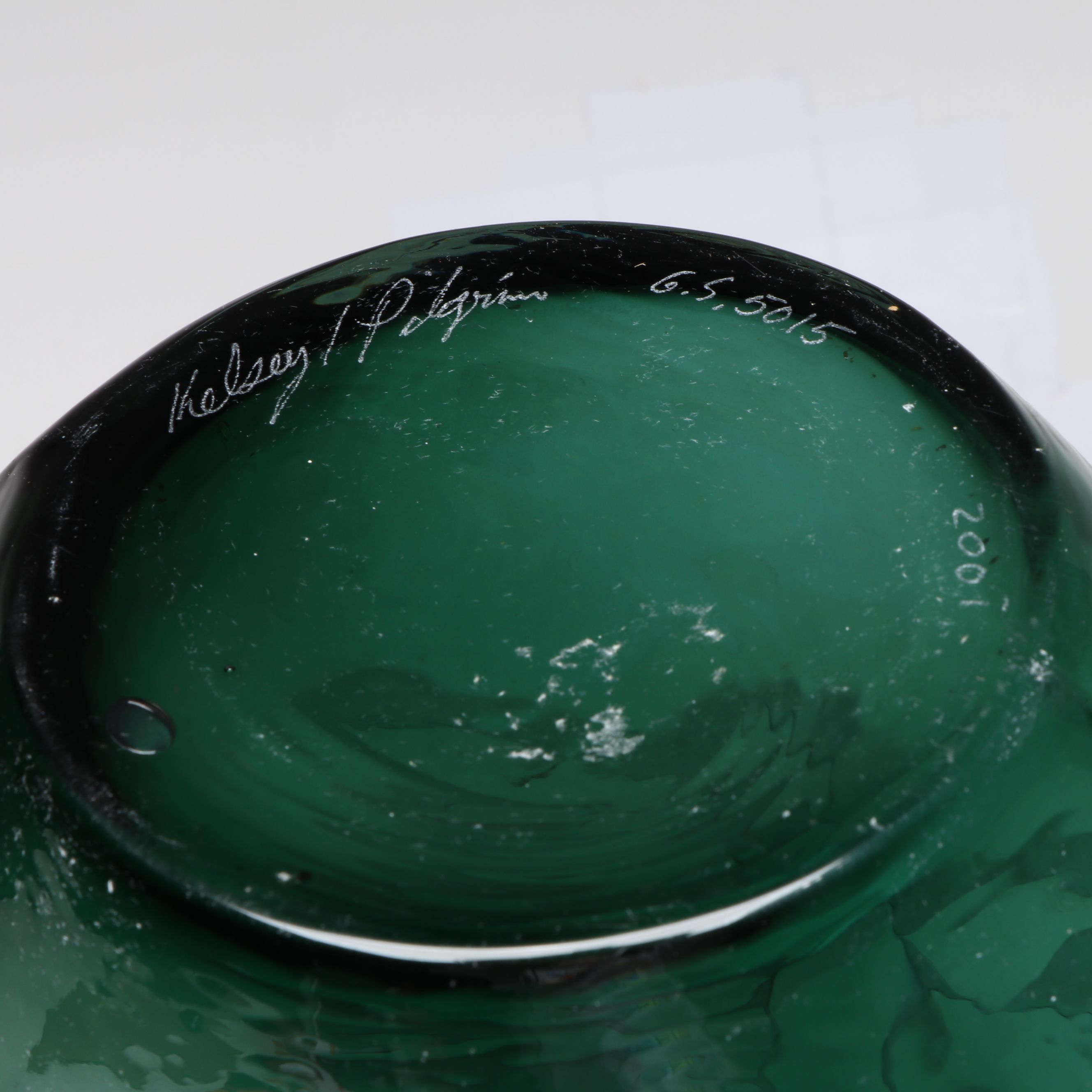 Kelsey Murphy for Pilgrim Etched Green Glass Vase with Bowl and Other Décor