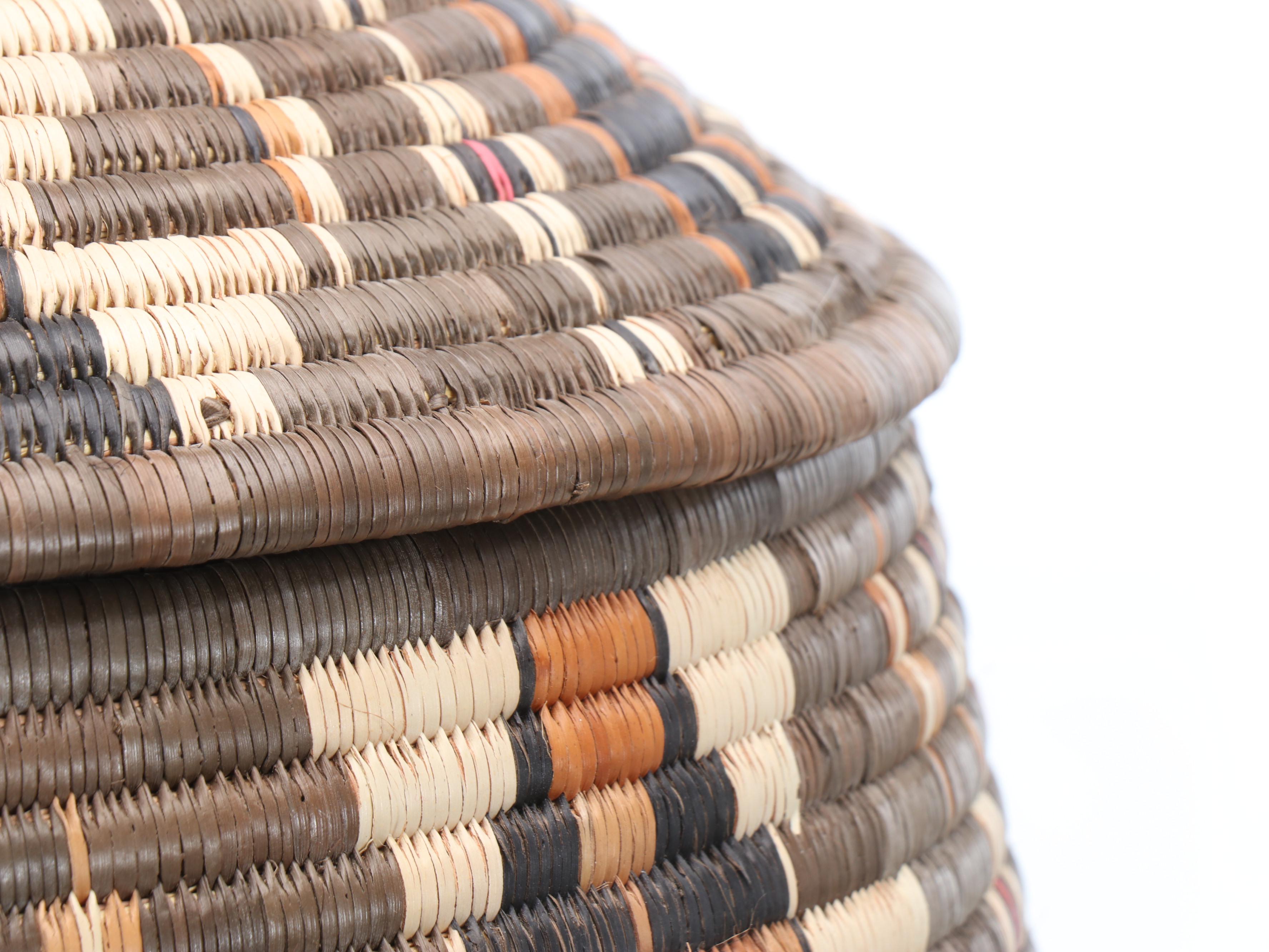 Cinile Mtetwa South African Zulu Woven Ilala Palm Lidded Basket