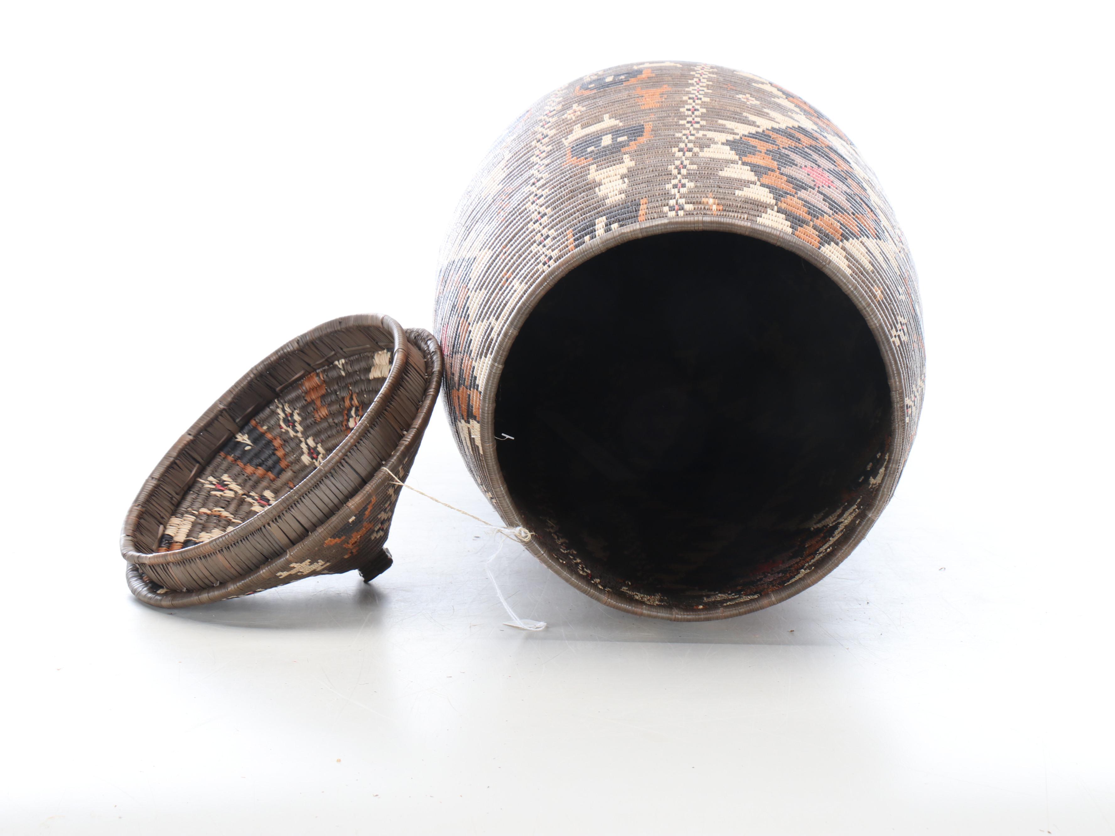 Cinile Mtetwa South African Zulu Woven Ilala Palm Lidded Basket
