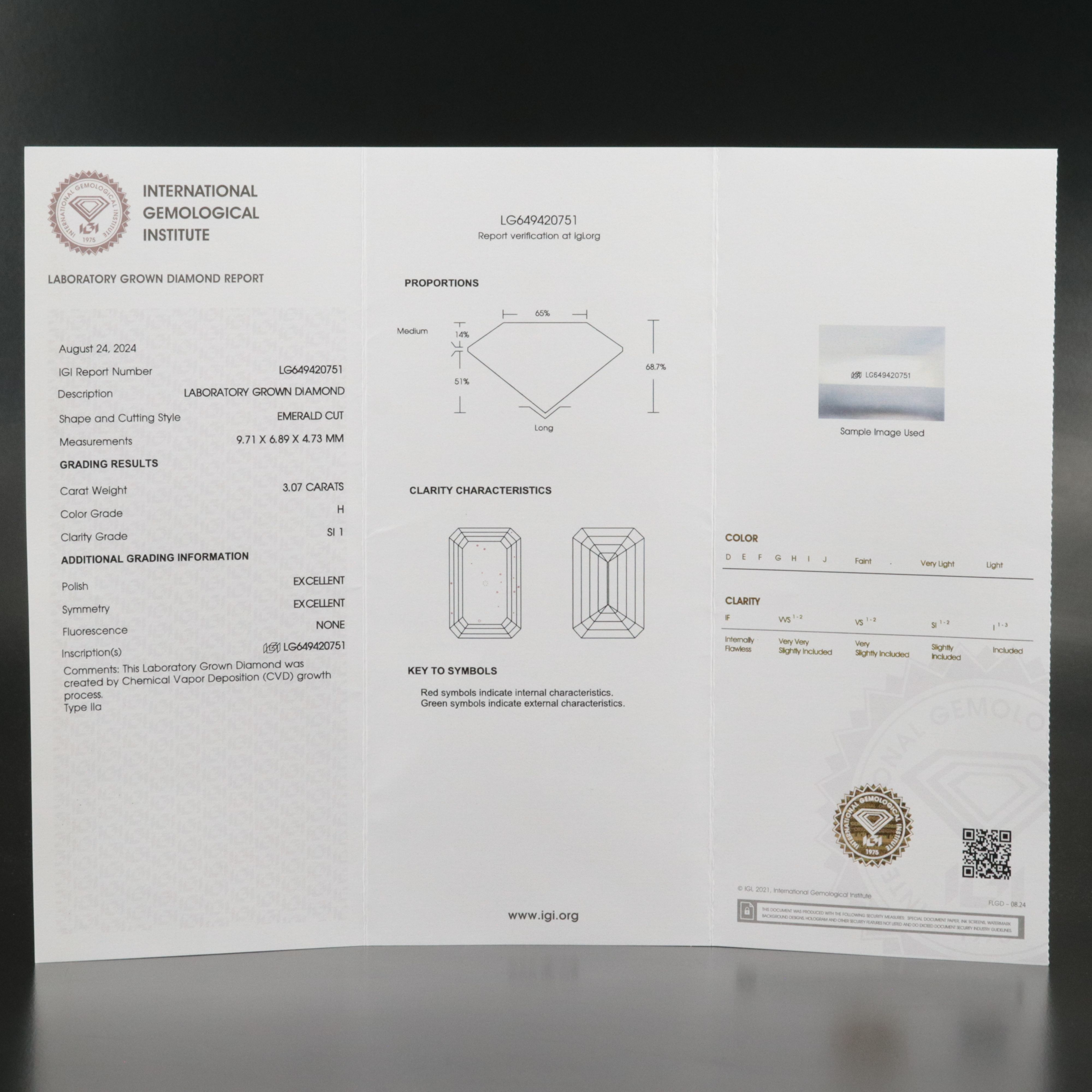 Loose 3.07 CT Lab Grown Diamond with IGI Report