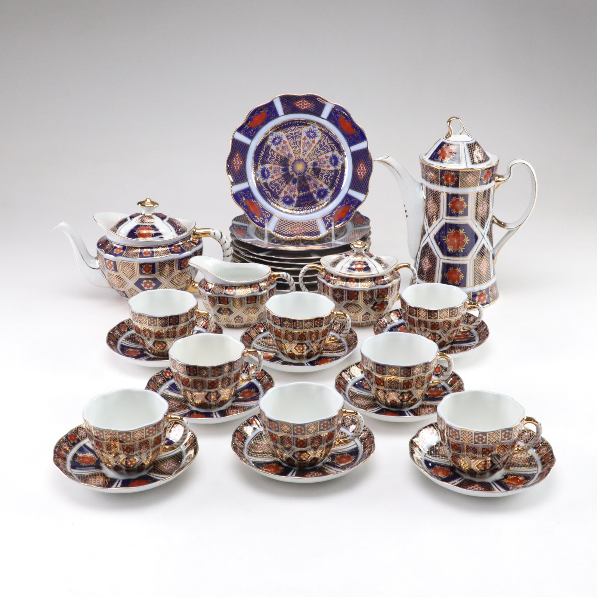 Japanese Imari Style Gilt Porcelain Coffee Pot and Tea Service Set