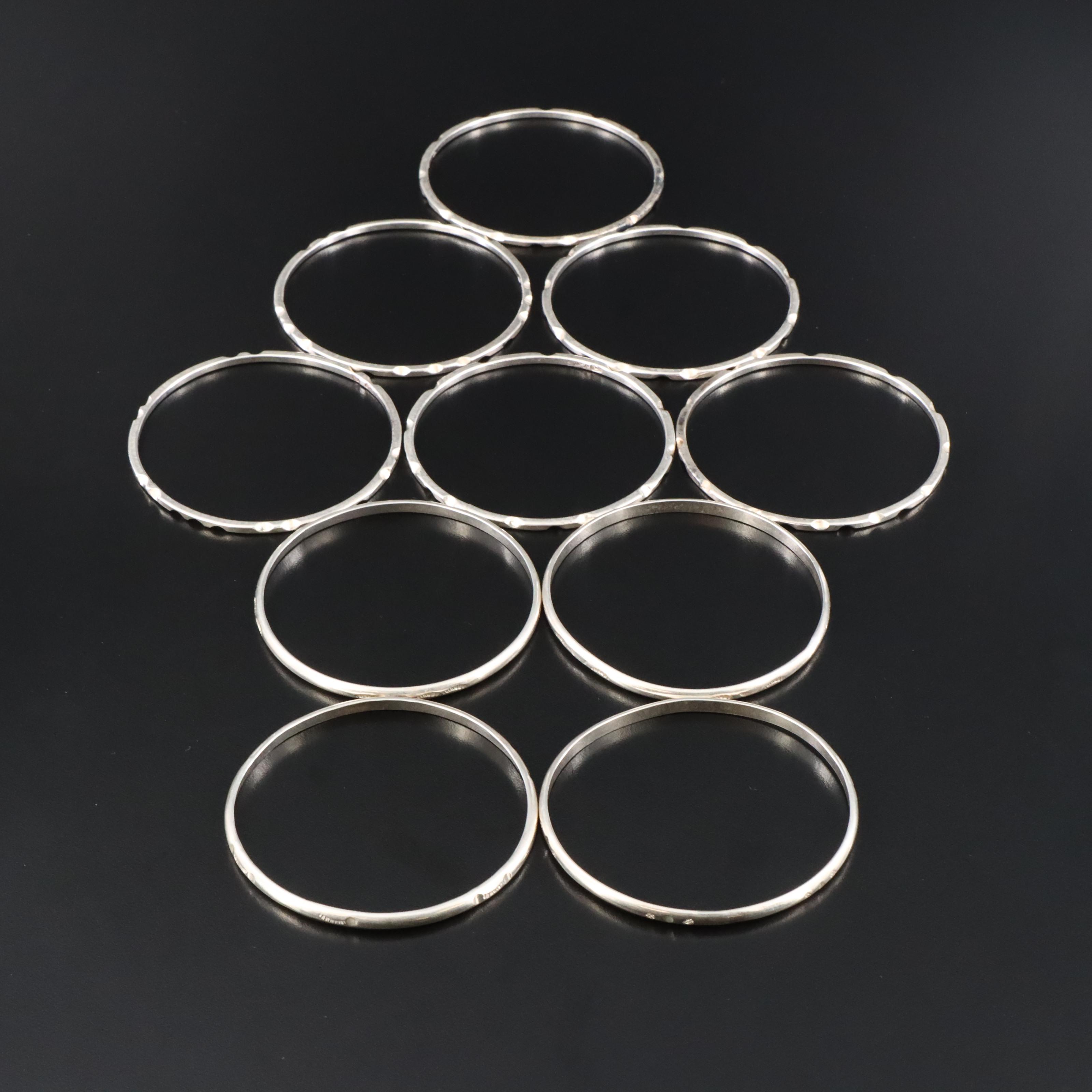 Sterling Bangle Collection Including Mexican Made and Stampwork